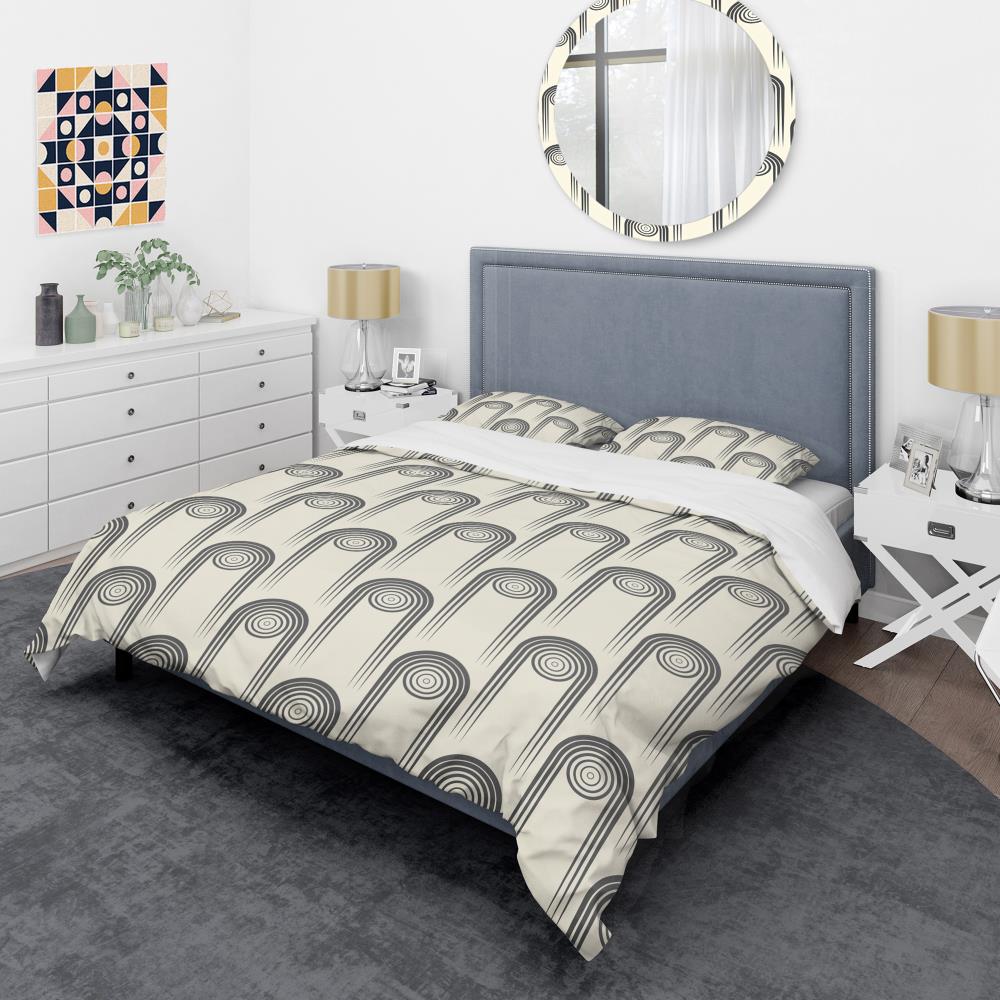 Twin Beige and Gray Geometric Microfiber Duvet Cover Set