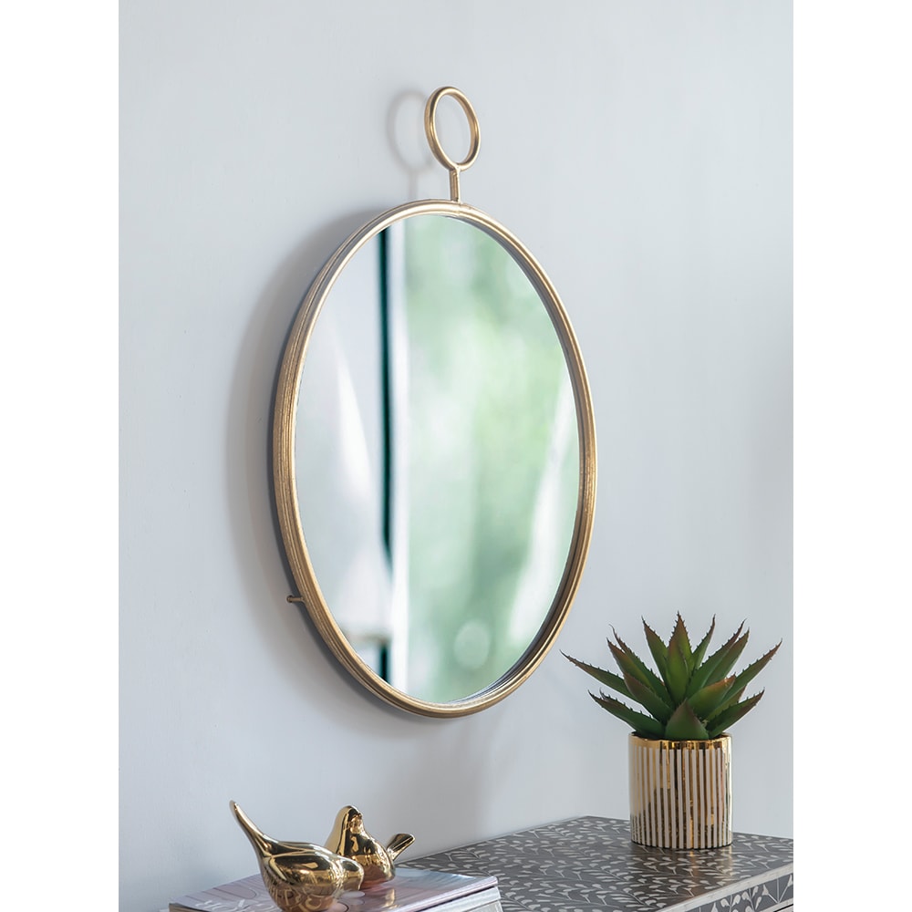Blisstyle 26-in W x 32-in H Round Gold Framed Wall Mirror