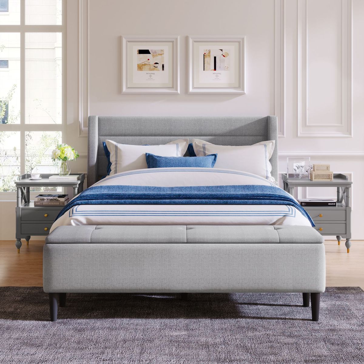 JASMODER BS300879AAE Gray Queen Composite Platform Bed with Storage