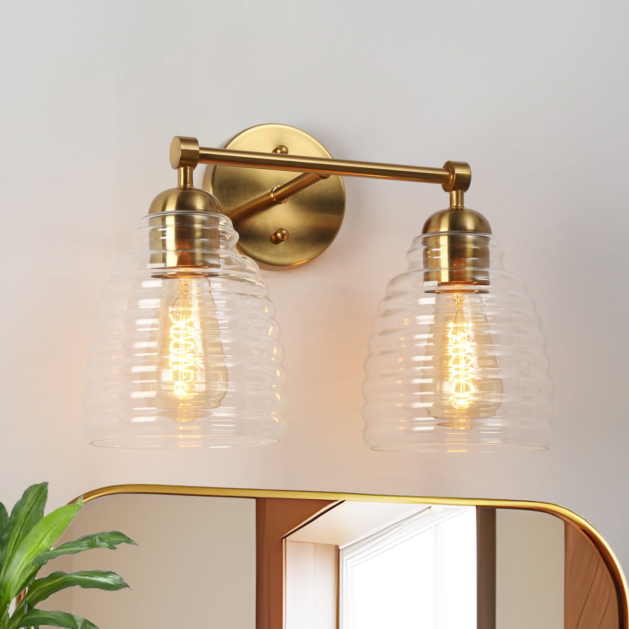 LNC L36ZZF292W278C Hydretro Beehive-Inspired 14.5-in 2 -Light Polished Gold Modern/contemporary Vanity light