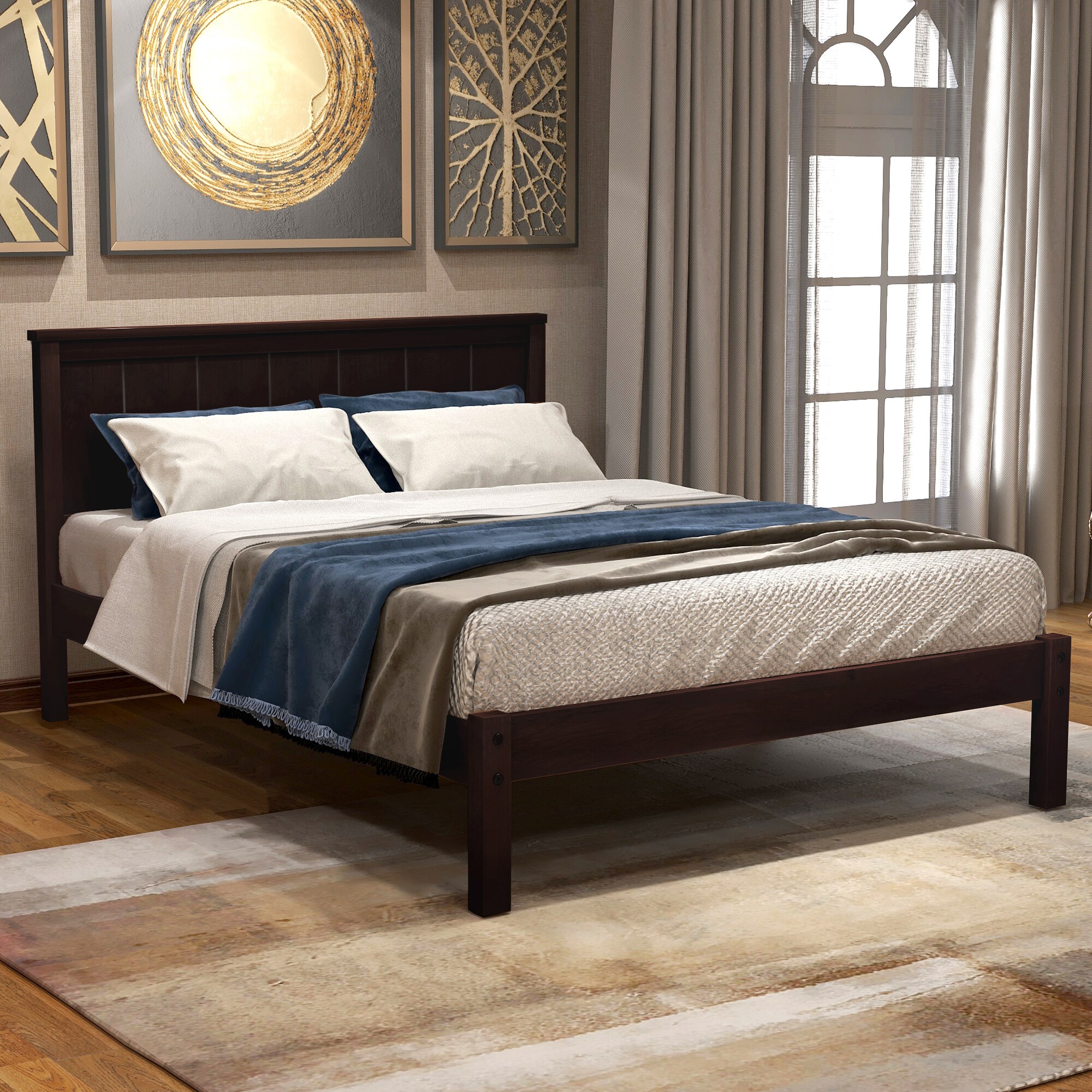 Mondawe OR-W1PAA-TM Espresso Twin Wood Bed frame Bed