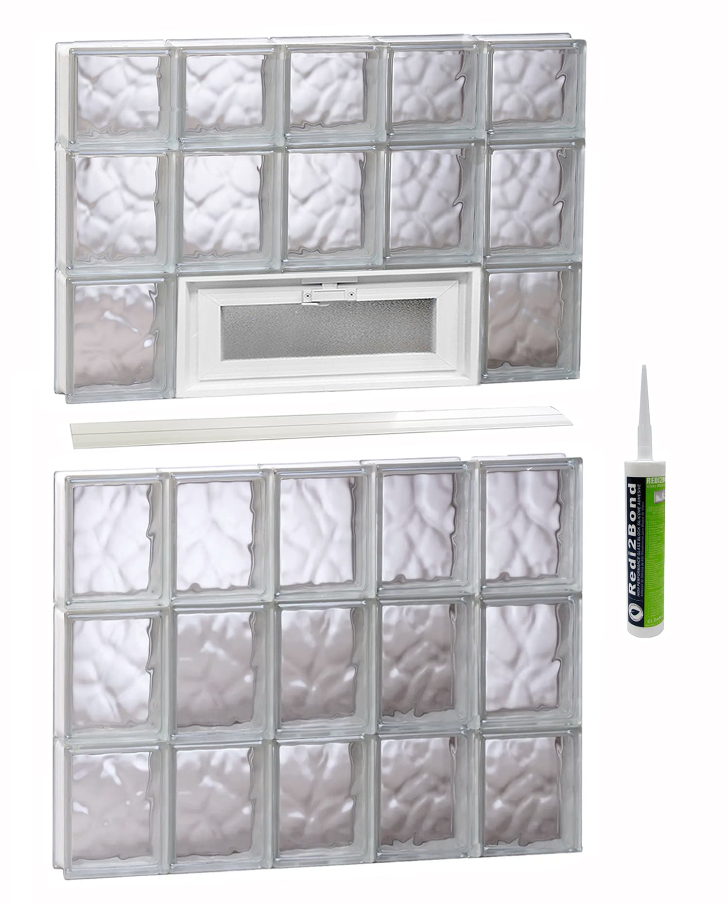 REDI2SET V3046DC Wavy Glass 28-3/4-in x 44-1/2-in Frameless Replacement Vented Glass Block Window