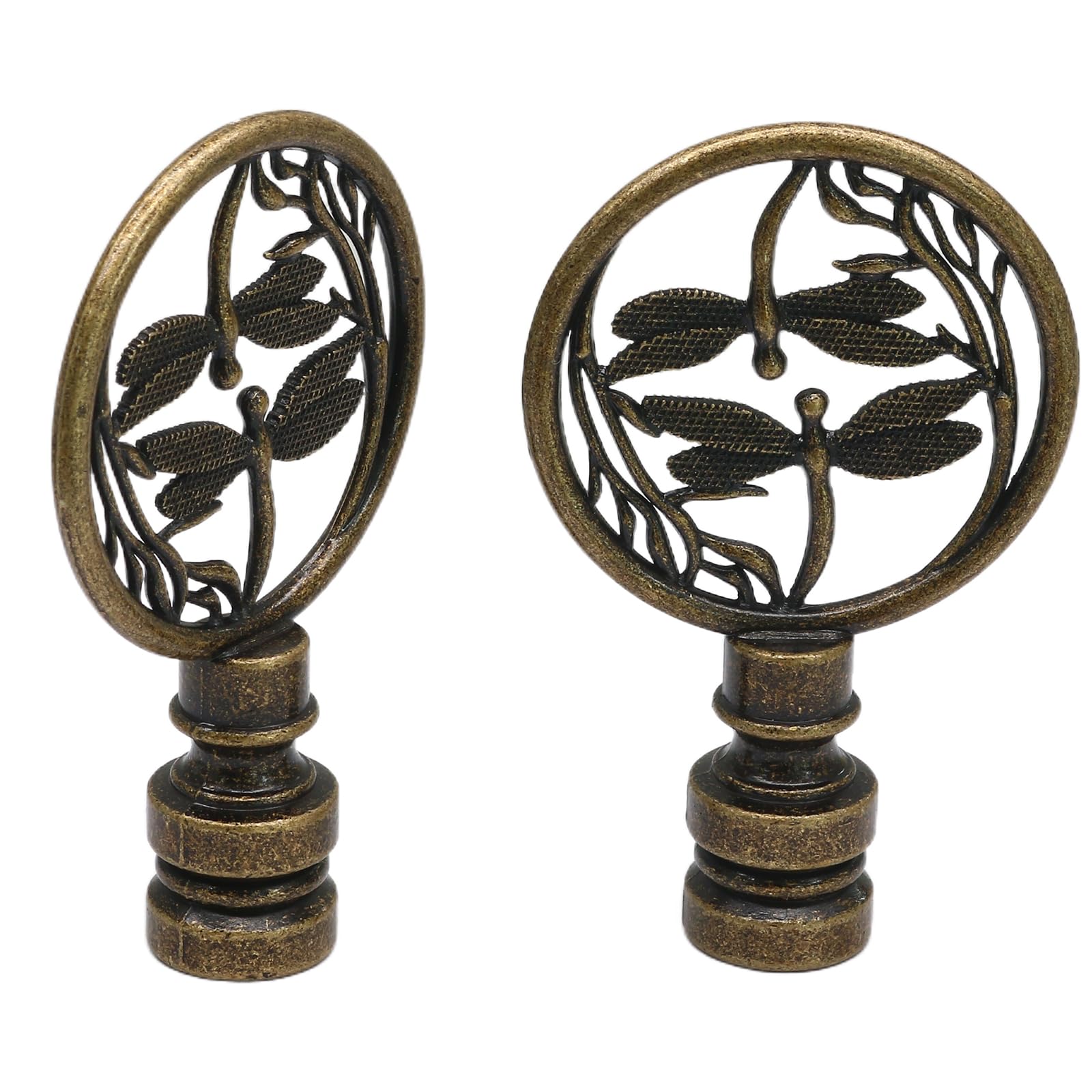Etokfoks  Antique Bronze Double Dragonfly Lamp Finial 2 Pack Decorative Alloy Shade Cap Knobs with 1 4 28 Thread