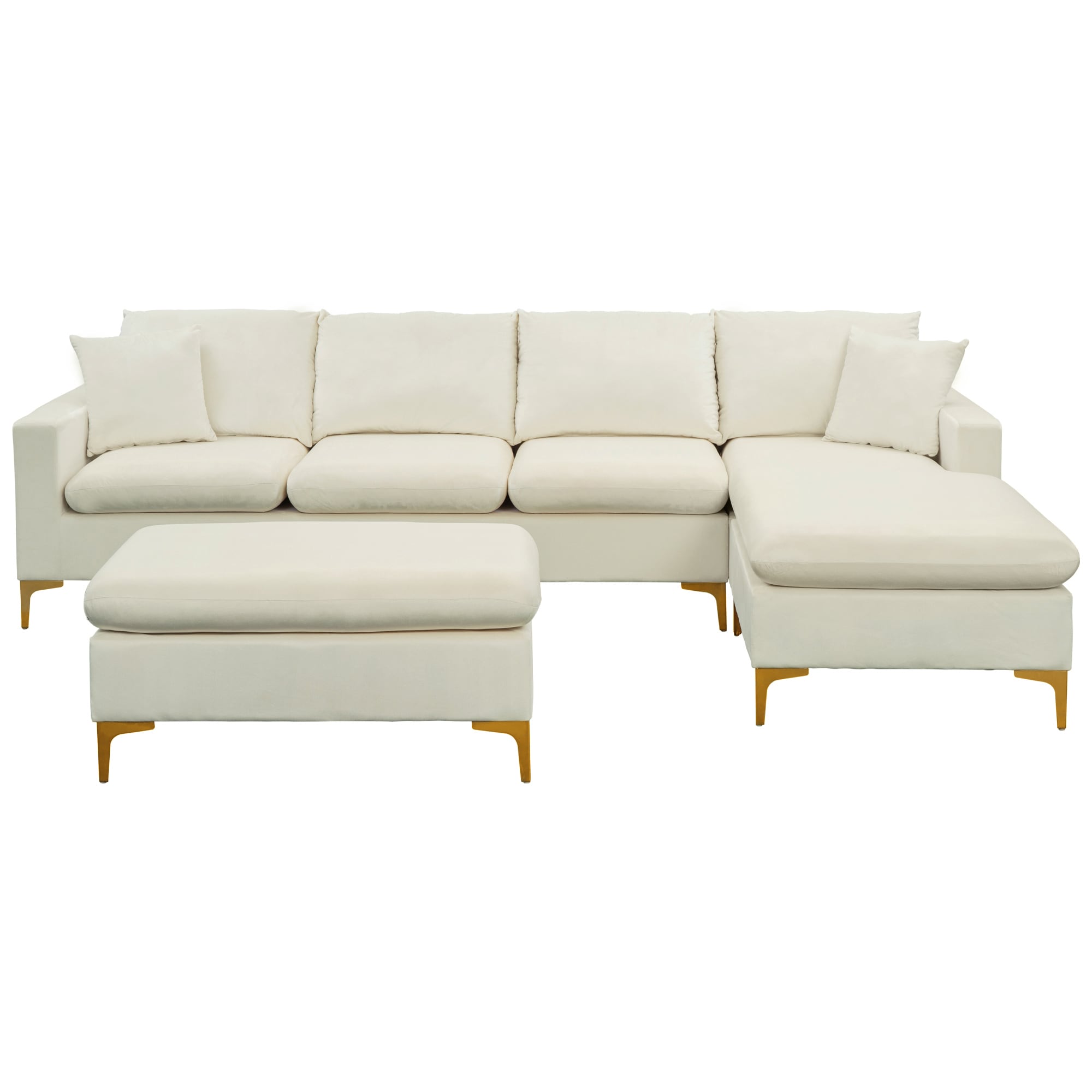 Cream Fabric Modern Reversible Sectional Sofa w/Foot Stool