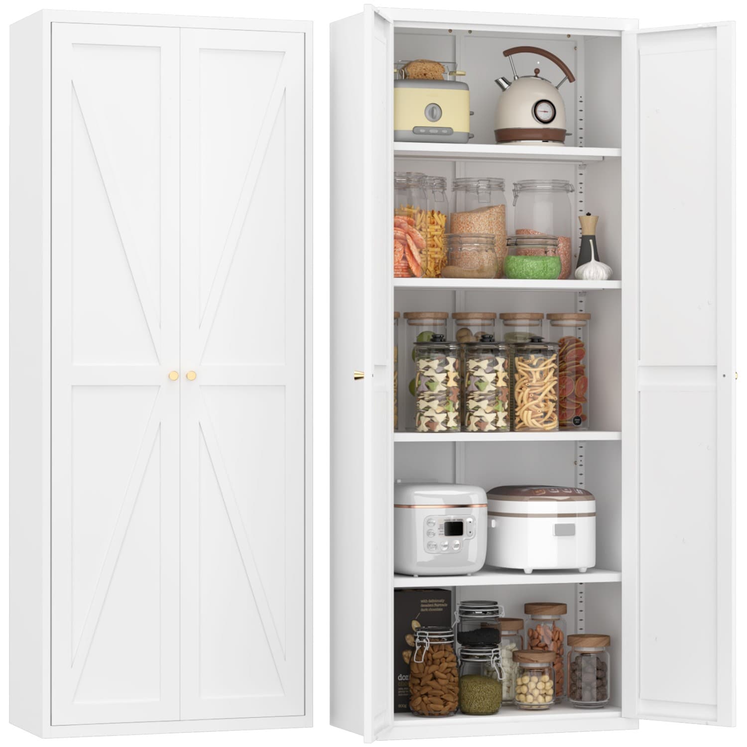 Maocao Hoom JL5959017 2 Doors Metal Storage Cabinet Kitchen Pantry Contemporary/Modern White Metal Pantry