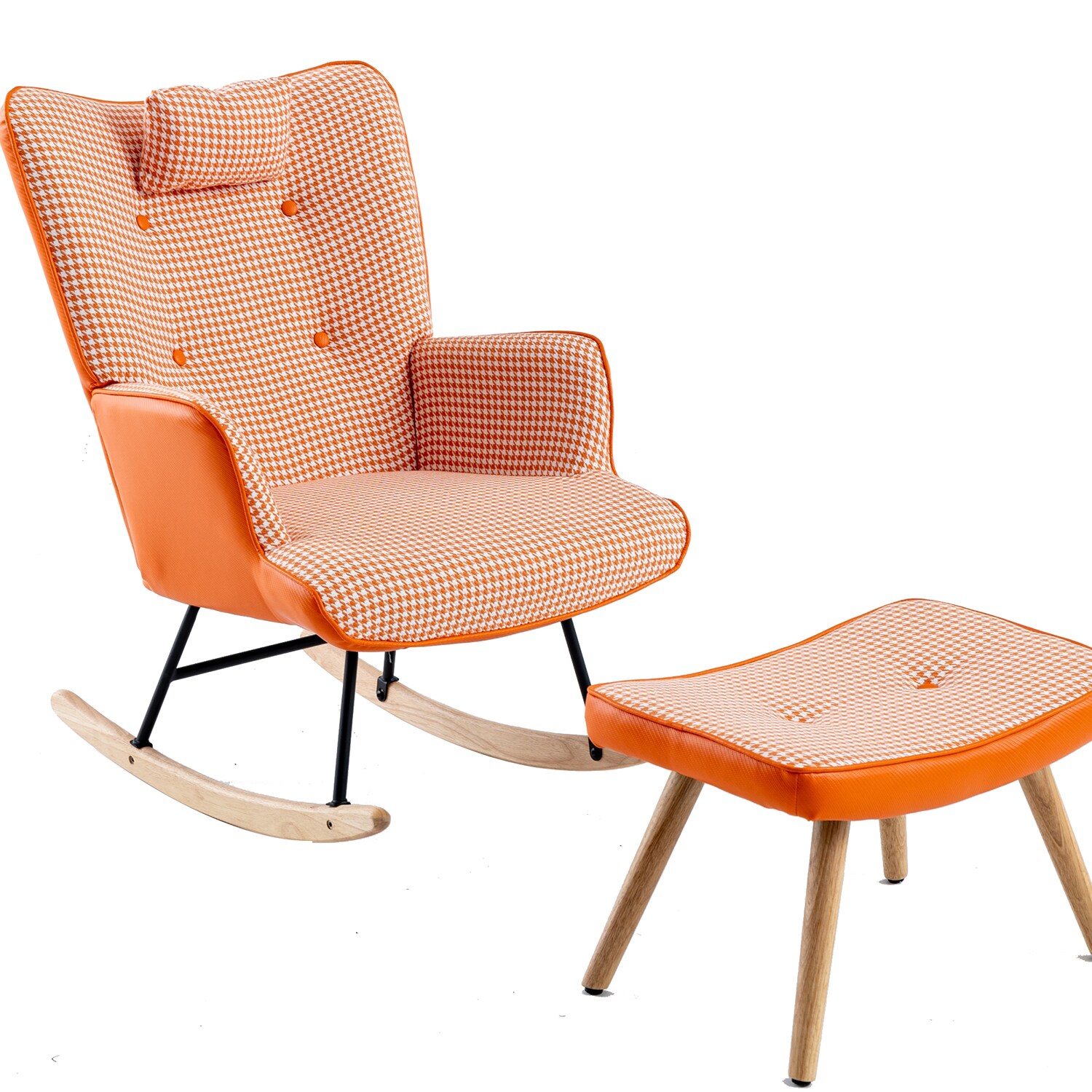 Modern Orange Linen Rocking Chair Leather | - Bybafun YA6100071