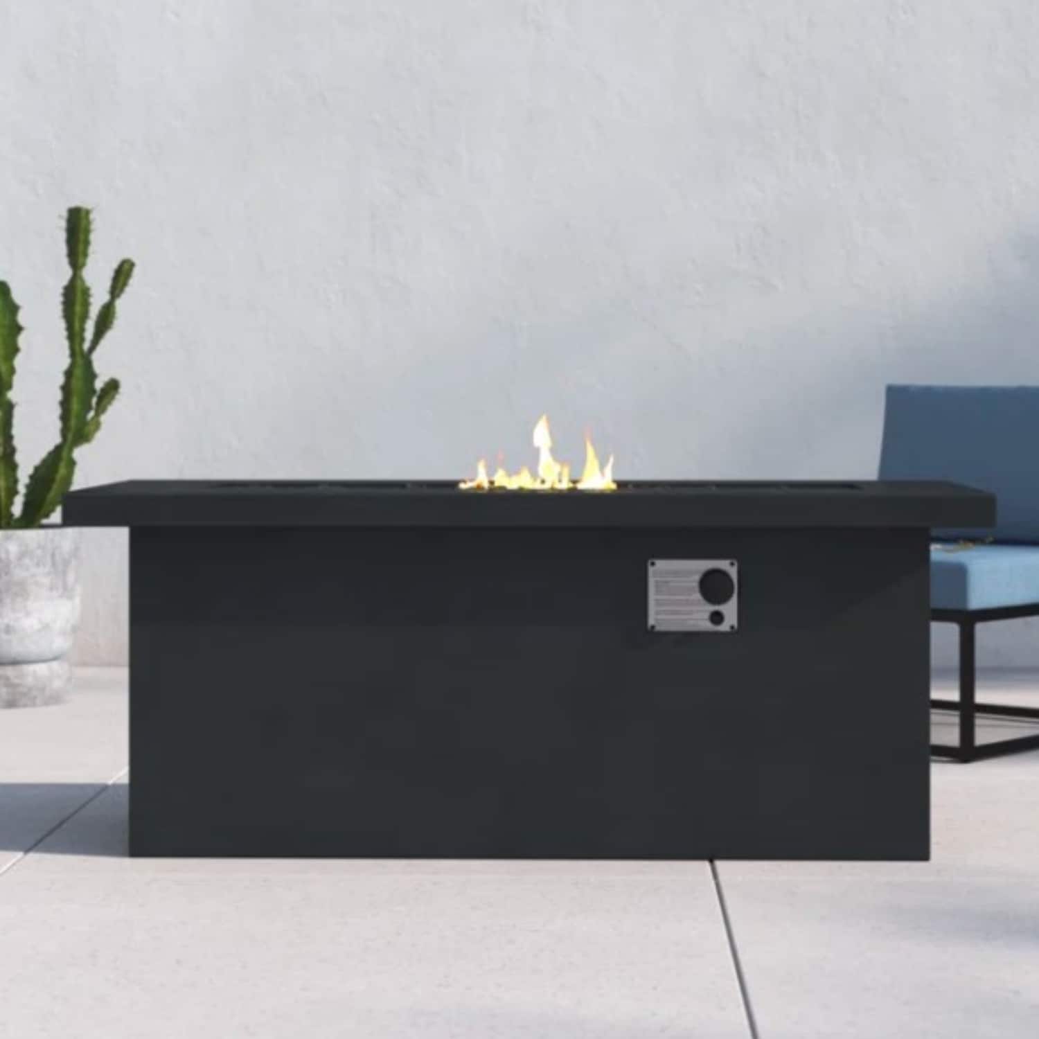 Mondawe MO-LS98403 42-in W Black Portable Concrete Rectangle Tabletop Liquid propane Fire pit table