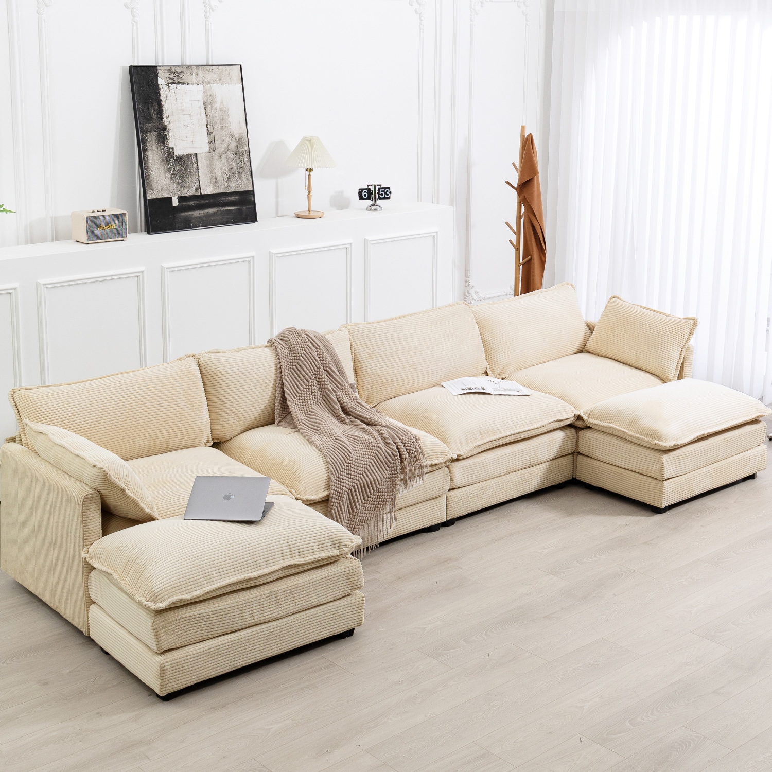 JEAREY GQSF-4-BE Sectional sofa 148-Inches Modern Khaki 6+ -seater Sectional