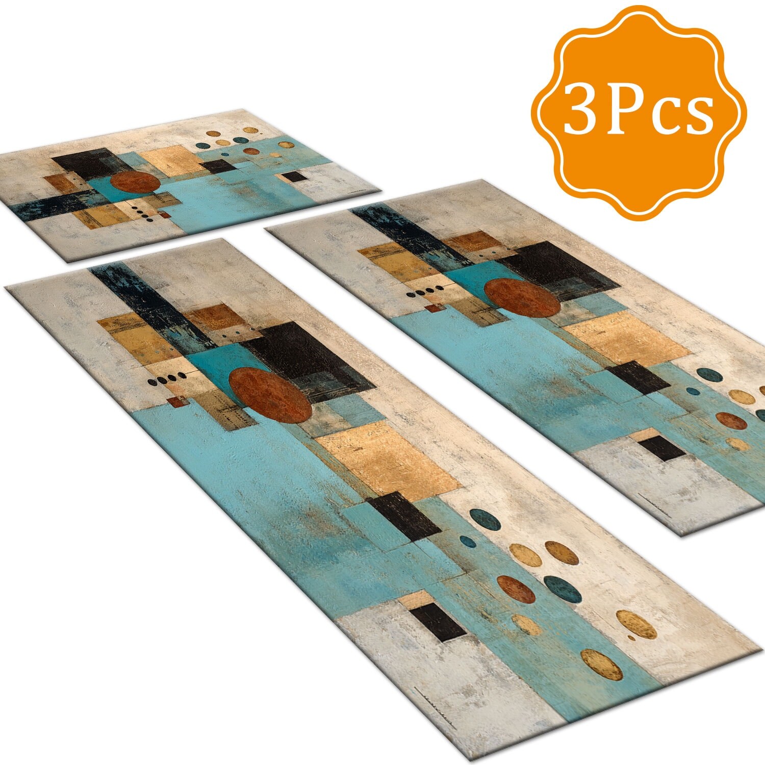 Gloweer 3-Piece Indoor Rug Set Non-Slip Washable Runner Mats Soft Floor Mats for Kitchen Laundry Hallway and Entryway 20x32in 20x47in 20x60in Teal and Earthy Contrast