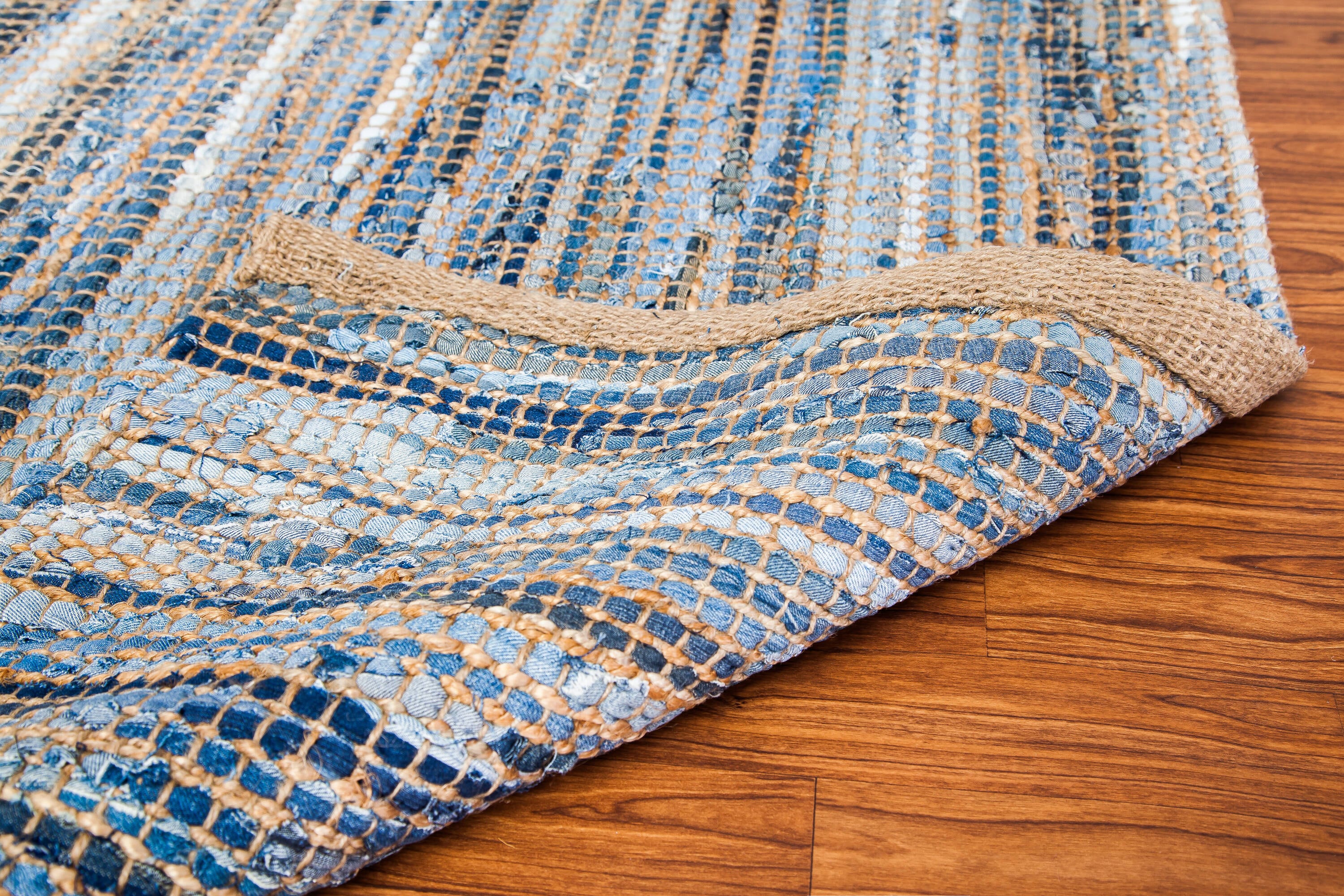 Handmade Reversible Blue Denim & Jute Chenille Area Rug
