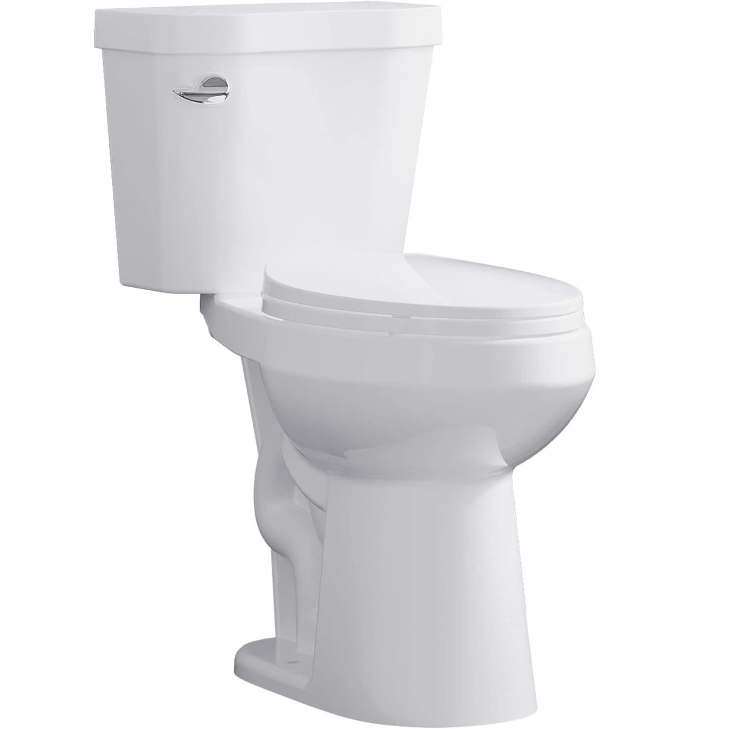 Assile - 19 Inch White Two Piece Round Raised ADA Toilet - Side Press Flush with Ceramic Body and...