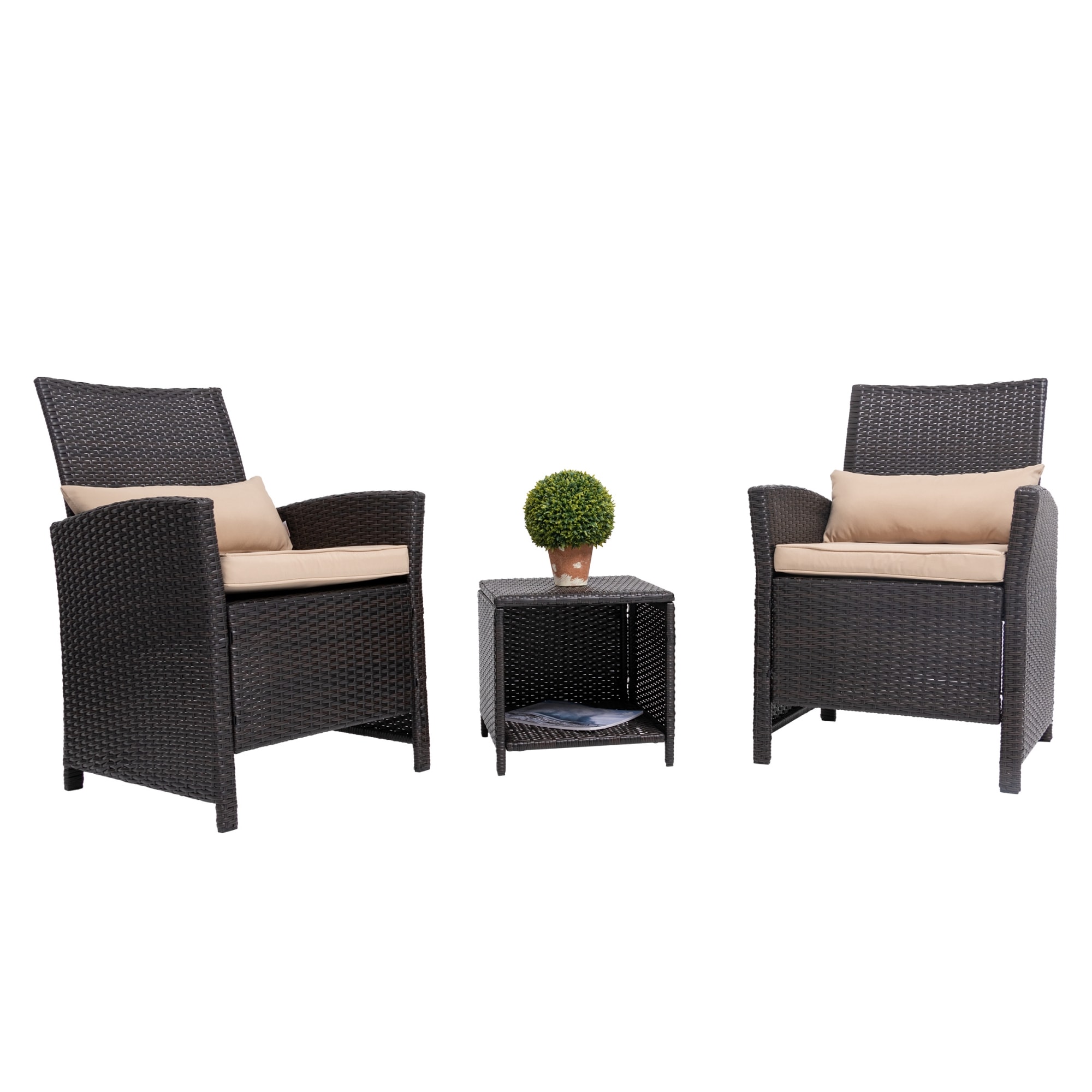 3 Piece Wicker Patio Bistro Set Sofa Conversation Sets Outdoor Furniture Brown 
