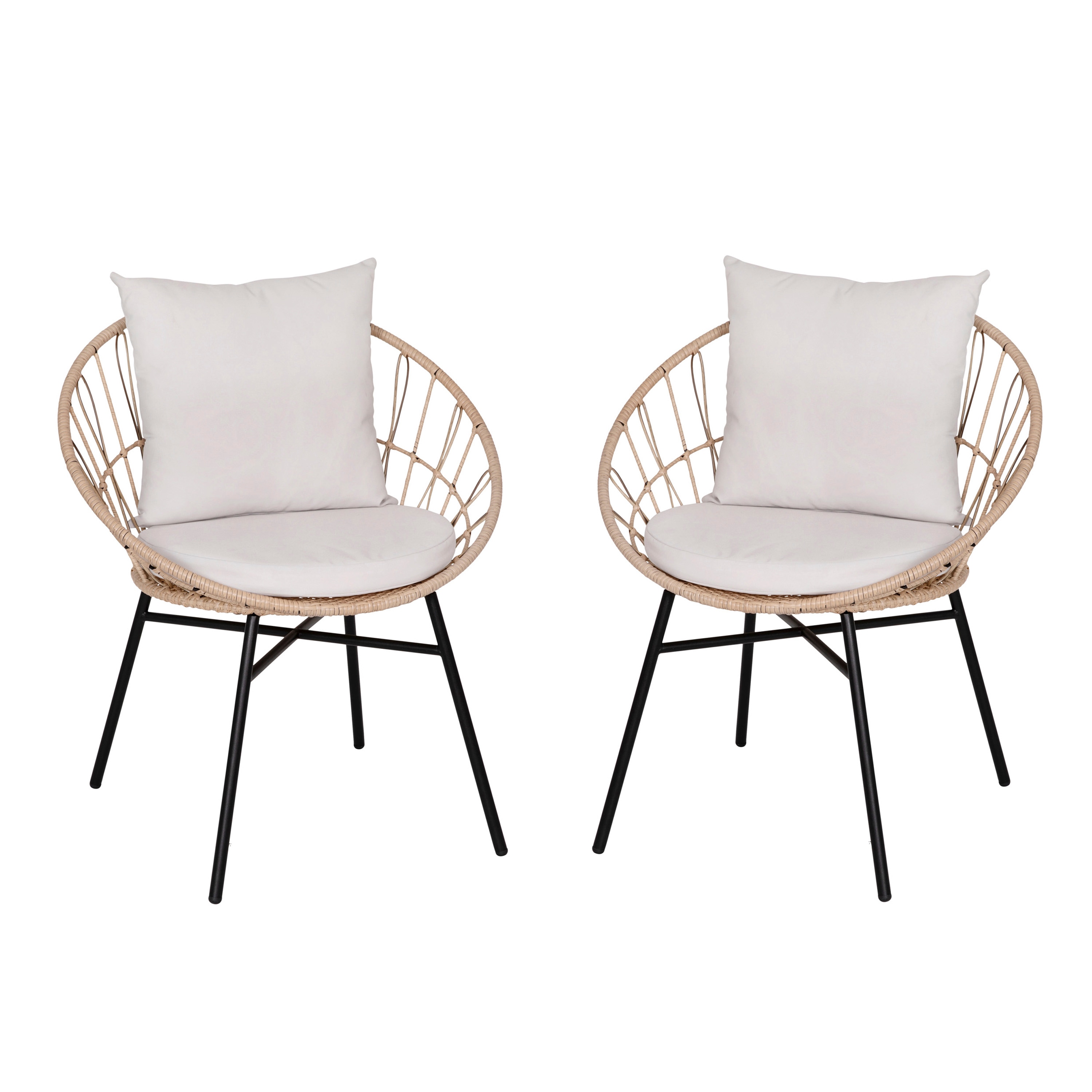 Flash Furniture 840196357034 Devon Set of 2 Indoor/Outdoor Modern Papasan Patio Chairs; Rope with Tan Finish PE Wicker Rattan and Light Gray Cushions