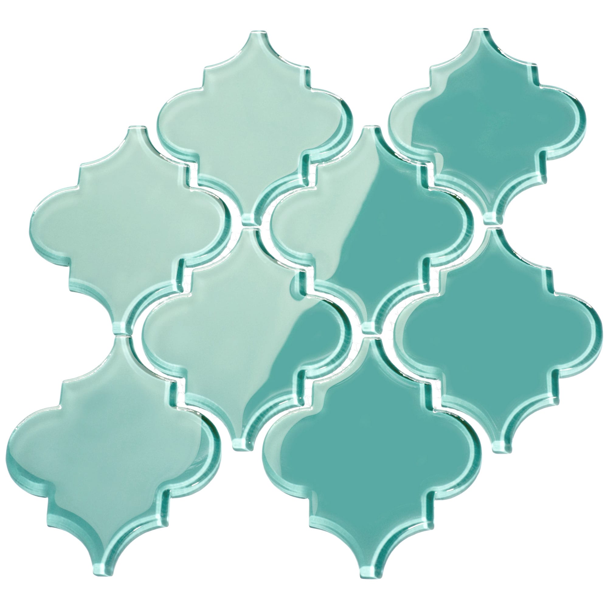 Giorbello G9131 Arabesque Mosaic Teal 4-in x 4-in Glossy Glass Patterned Arabesque Standard Wall Tile ( 7.89-sq ft Carton )