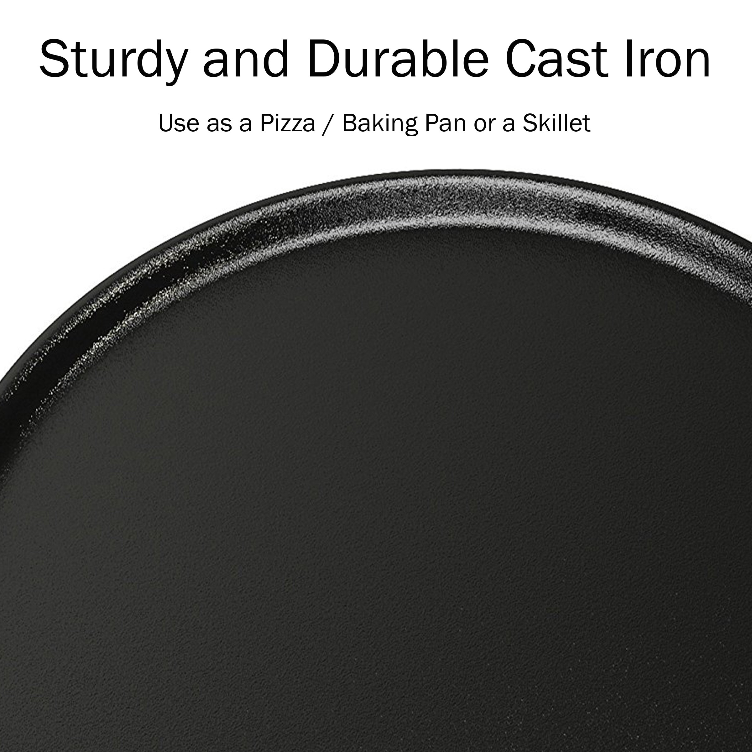  Max K 14-Inch Pizza Pan with Handles - Preseasoned Cast Iron  Cooking Pan for Baking, Roasting, Frying - Black: Home & Kitchen