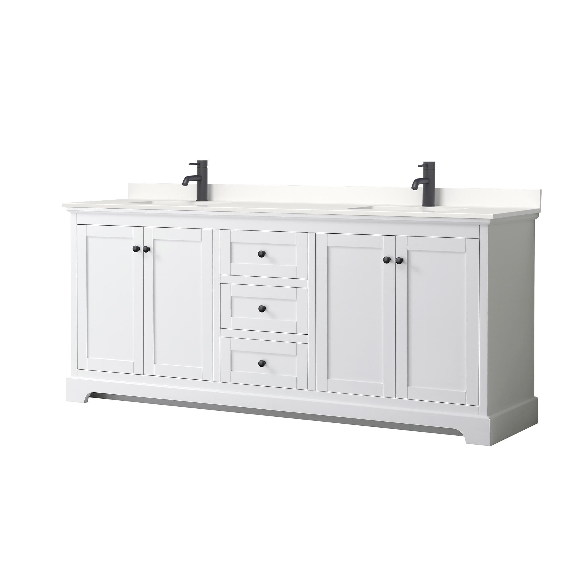 Wyndham Collection - Avery 80-in White with Matte Black Trim Undermount Double Sink Bathroom Vani...