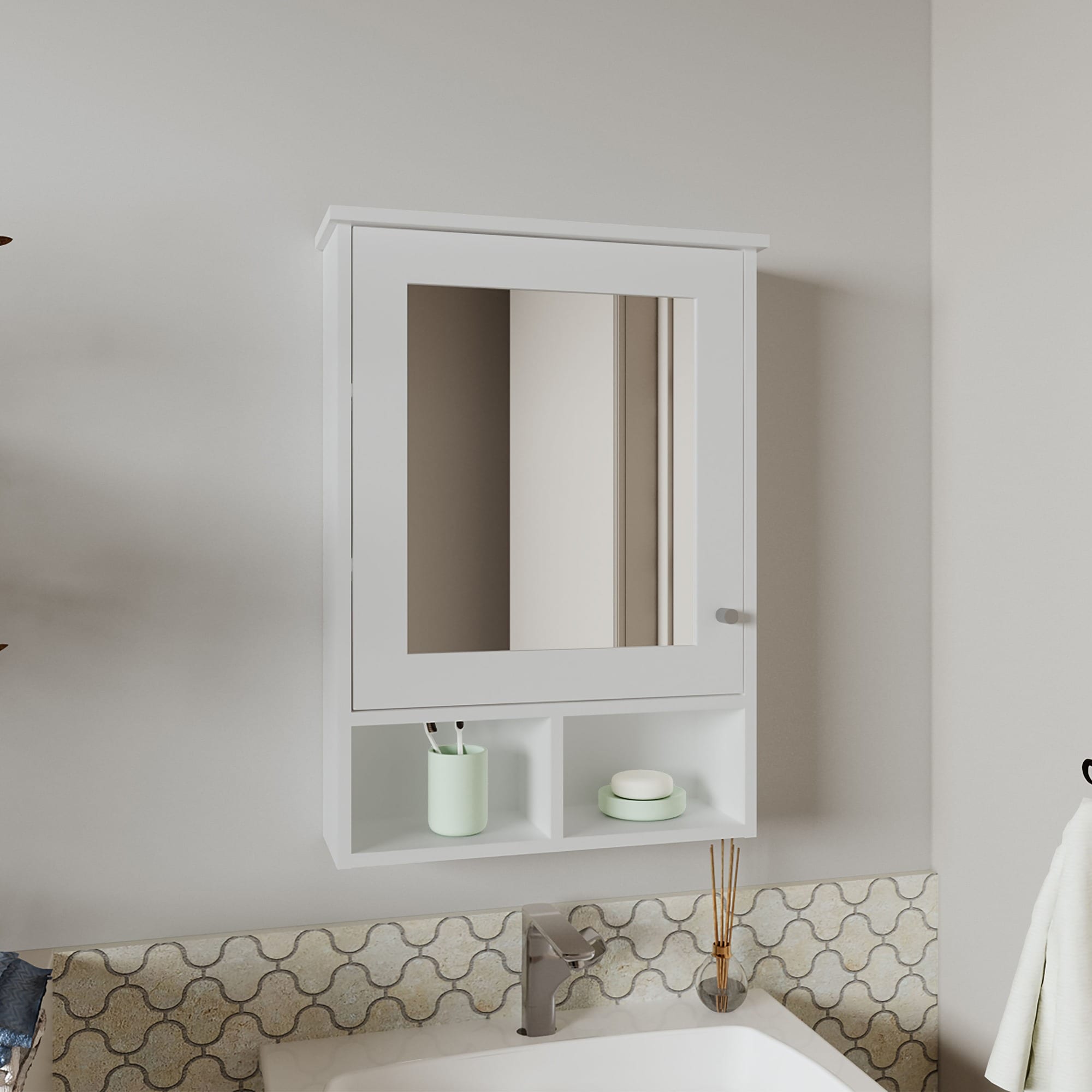 HyperDrop Cart 29 H Engineered Wood Medicine Cabinet with 5 Shelves 1 Door 1 Mirror