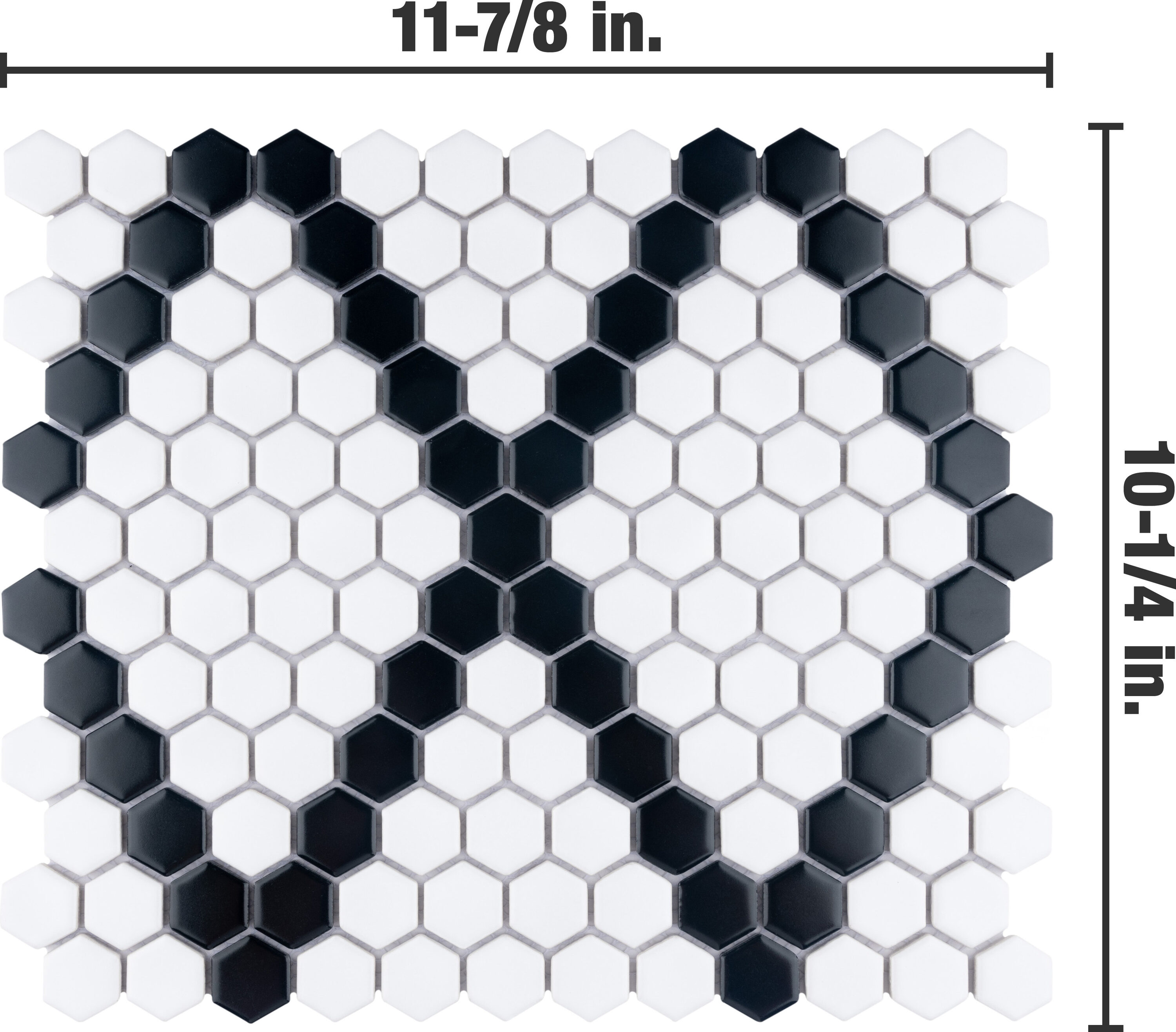 Metro Hex Matte White and Black Diamond Porcelain Mosaic Tile