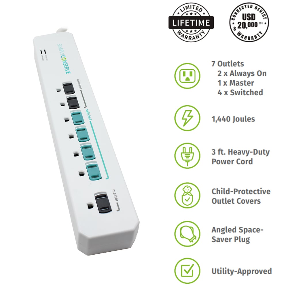 Simply Conserve 3-ft Advanced Energy Saving Surge Protector 7