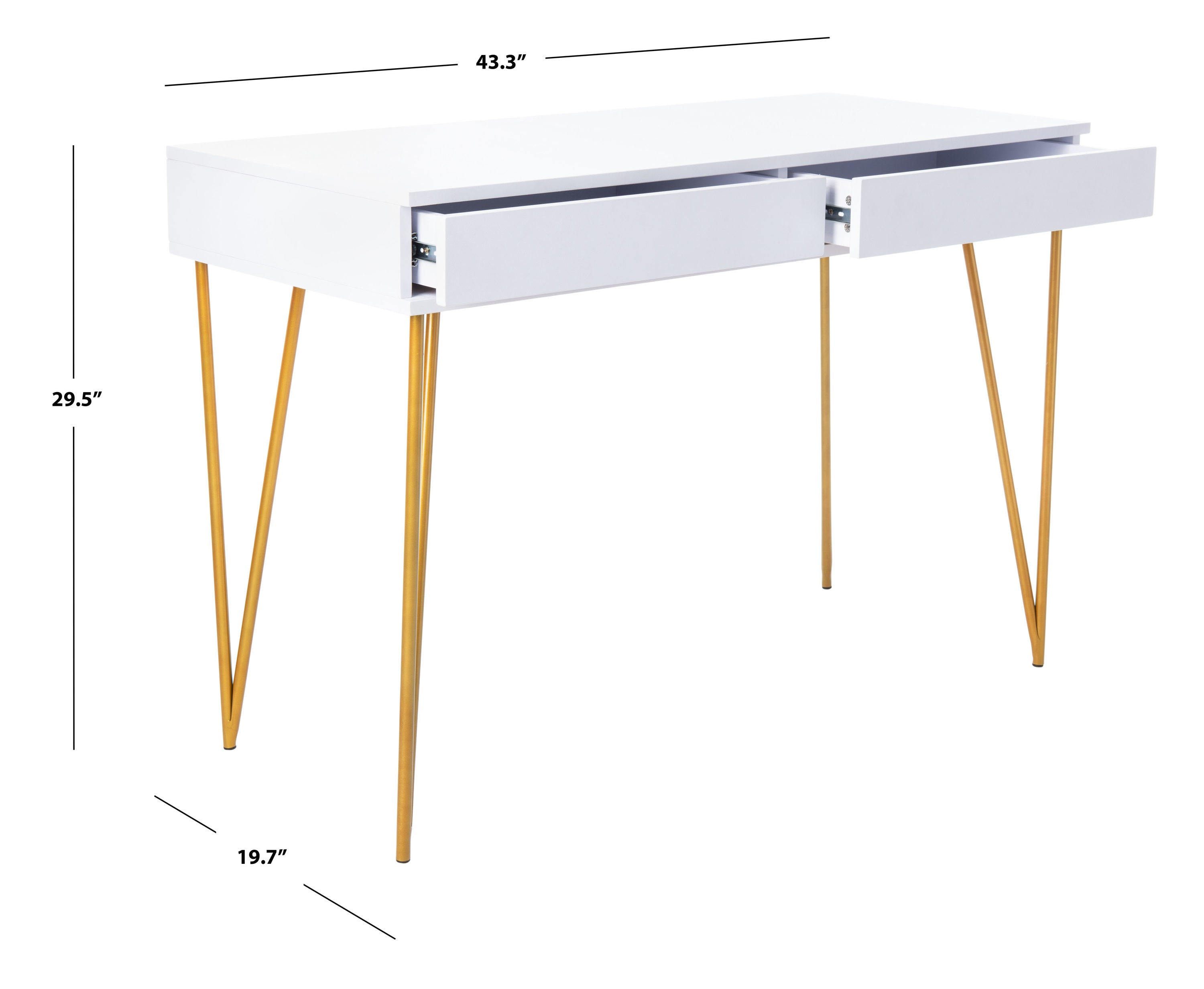 Elegant Transitional White and Gold Home Office Desk with 2 Drawers