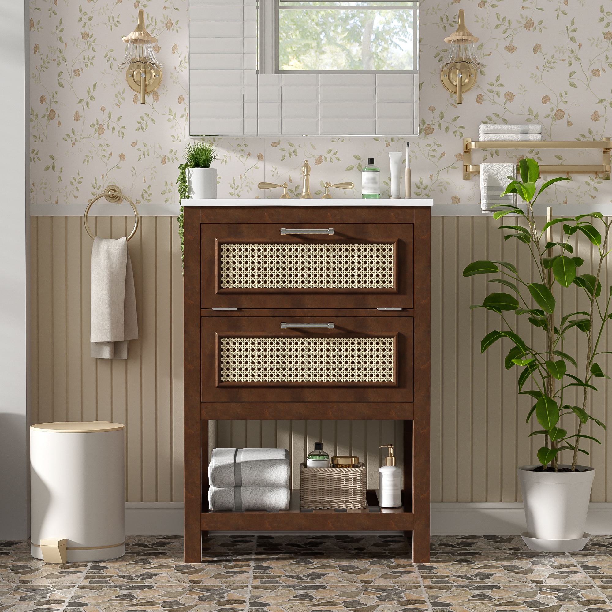 GDFStudio - Oakmont 24 in. Modern Freestanding Bathroom Vanity with Ceramic Sink and Multi-Drawer...