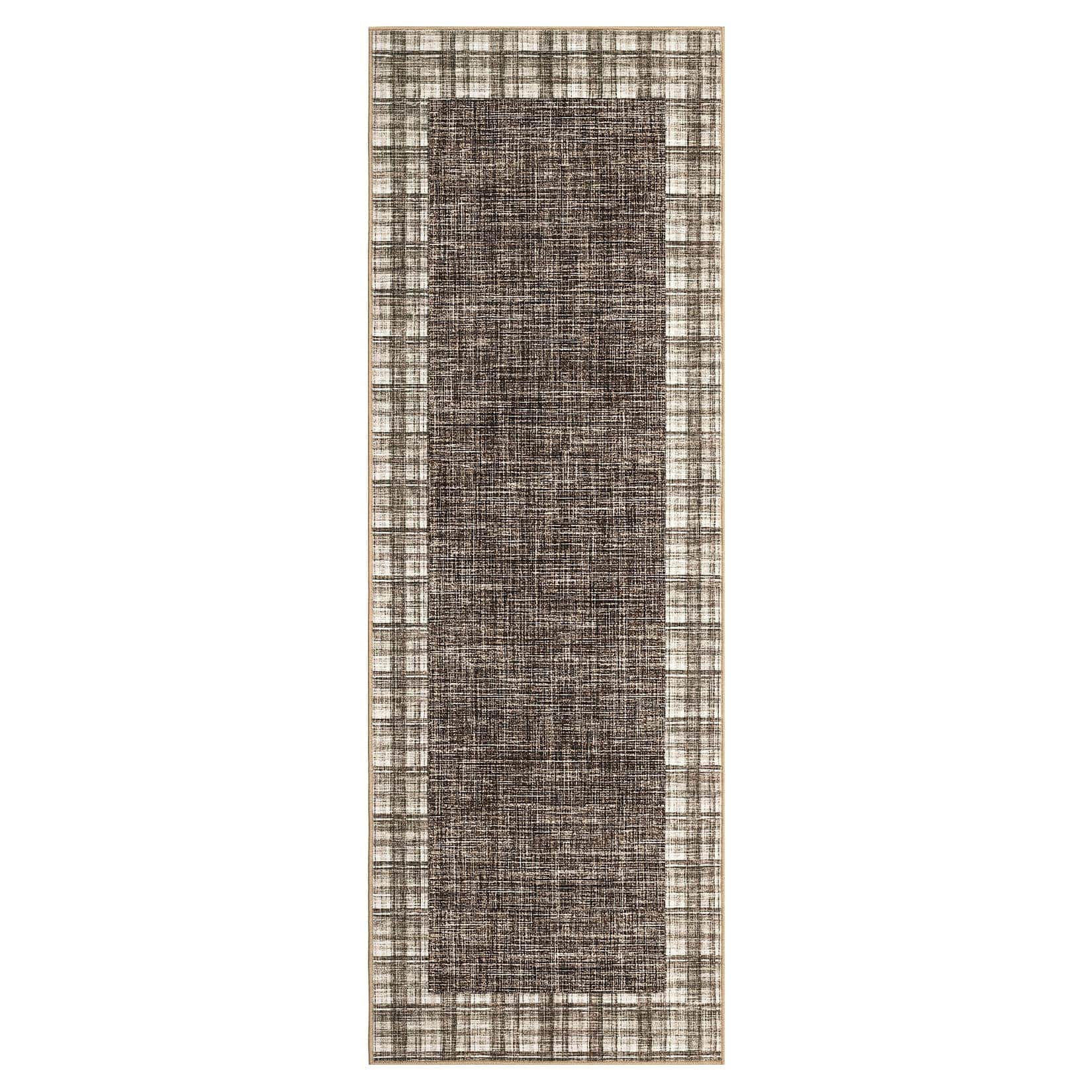 WhizMax SUNNY-PHK-33SYK37R 2 x 6 ft Polyester Brown Rectangular Hallway Entryway Bathroom Kitchen Geometric Bordered Modern Machine Washable Runner Rug