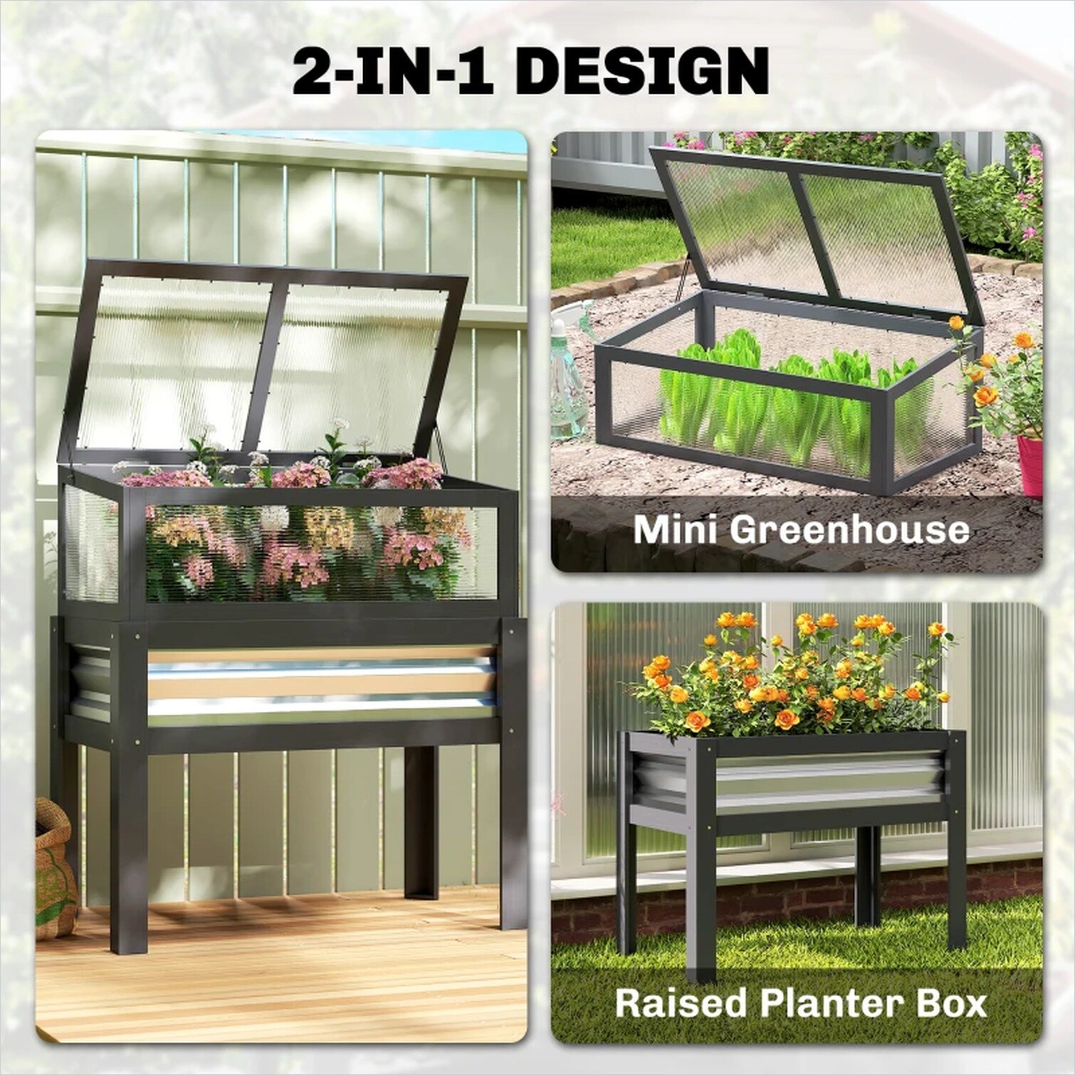 Watnature Yard Raised Garden Bed with Cold Frame Fir Wood and ...