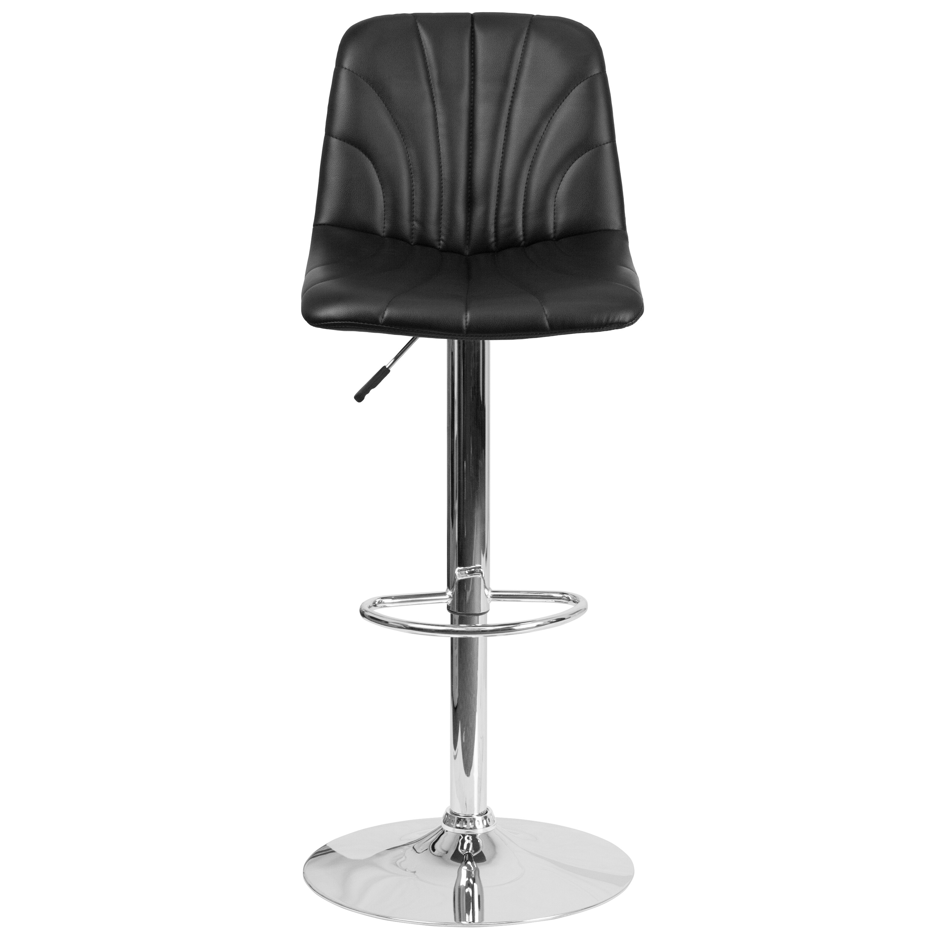 Contemporary Black Vinyl Swivel Barstool with Chrome Base and Adjustable Height