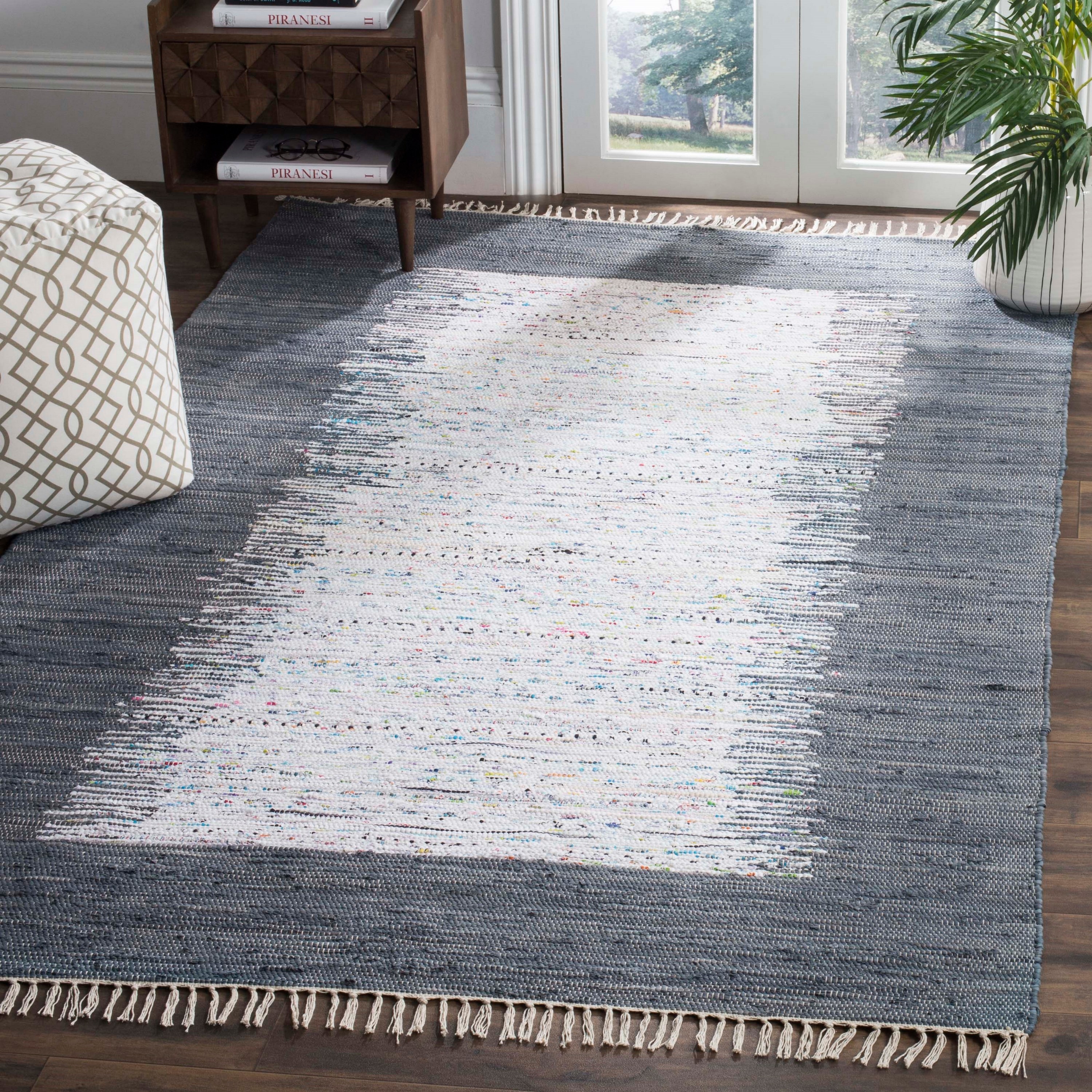 Safavieh MTK711G-6SQ Montauk Keeling 6 x 6 (ft) Cotton Ivory/Gray Square Indoor Border Coastal Area rug