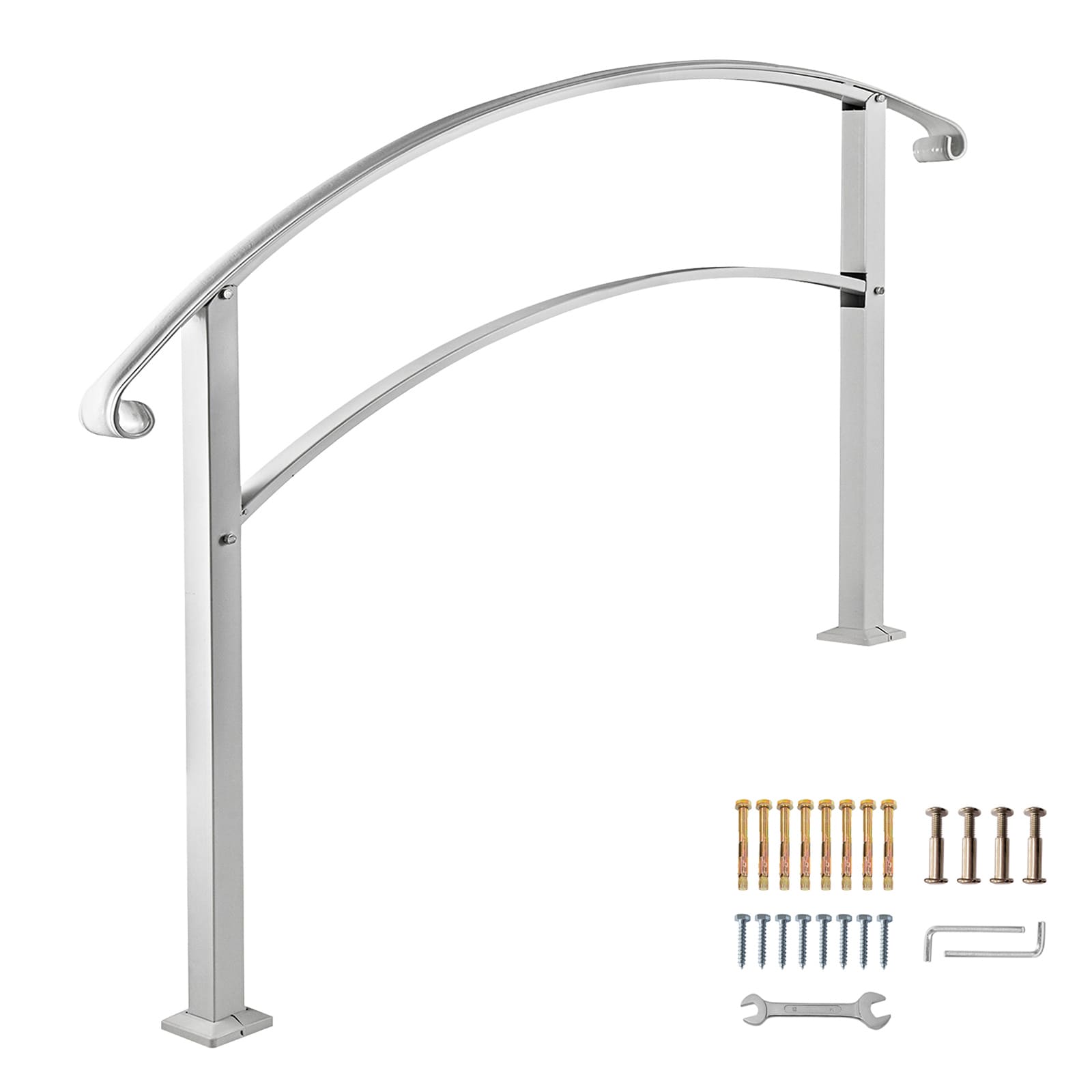 GIVIMO White Wrought Iron Outdoor Handrail for 1 to 4 Steps 38.2-in Upper Post Adjustable Step Hand Rail for Concrete Stair #LW038GIVSS023