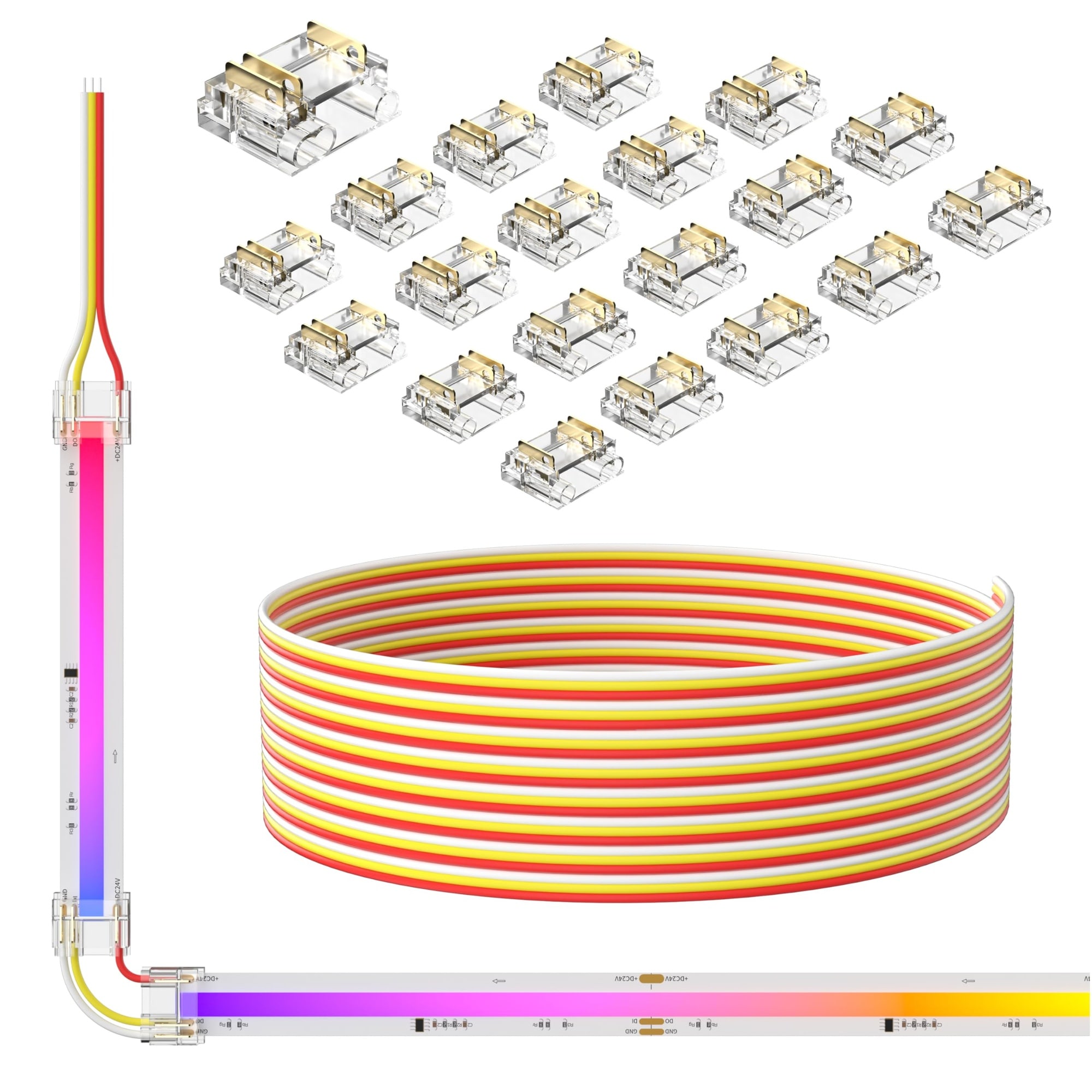 Misopily 12mm 3-Pin Connectors and 10ft 22AWG Extension Wires for RGB ...