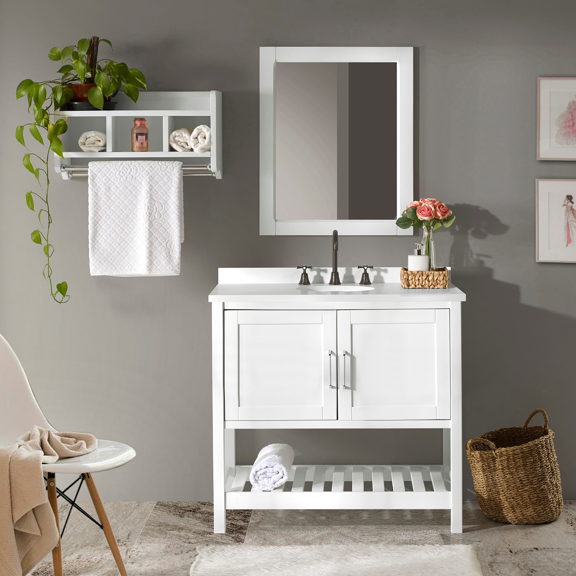Bennet 36" White Pine Freestanding Vanity Cabinet with Shelf