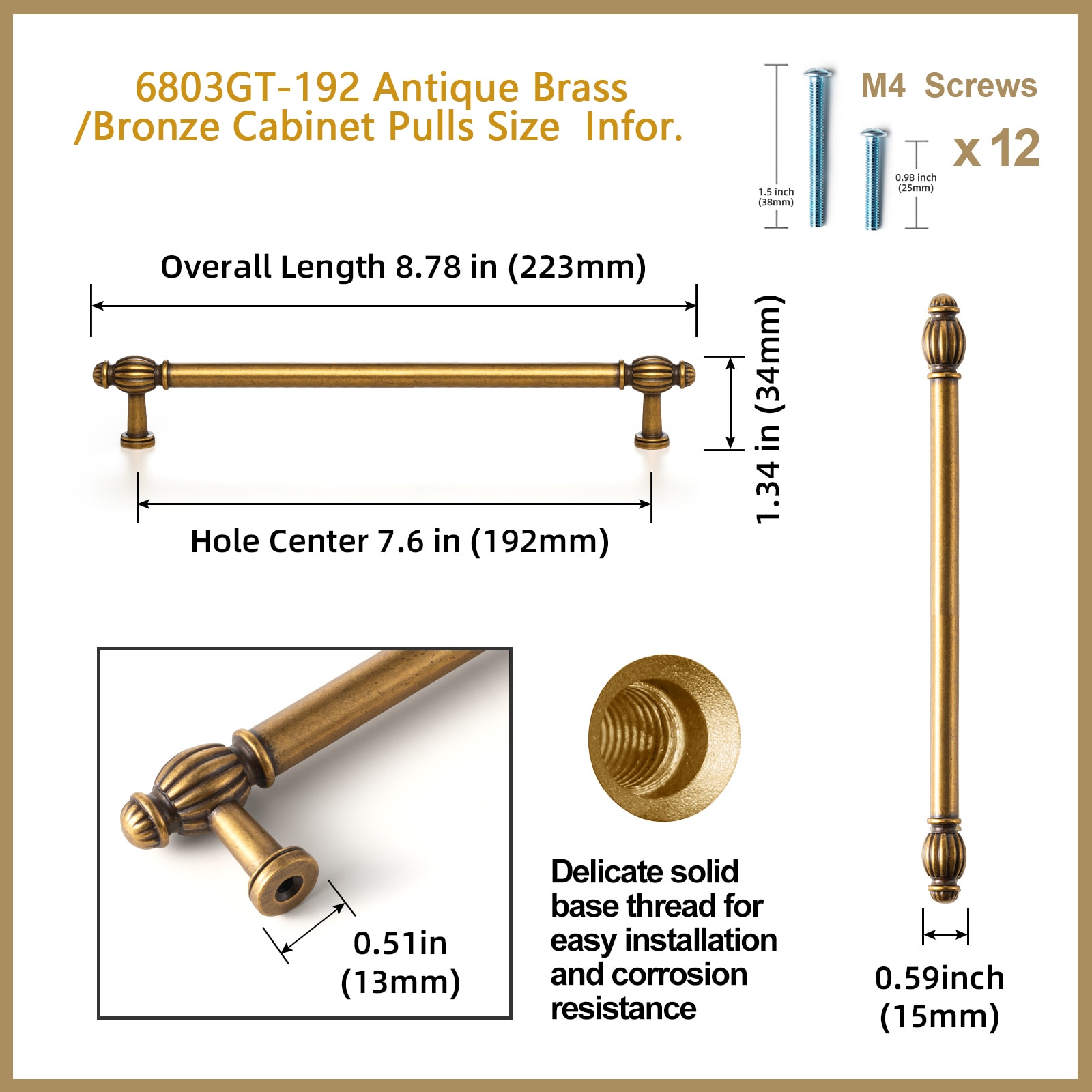 Miaokesen 6803UBR-192 Cabinet-Pulls - View #2