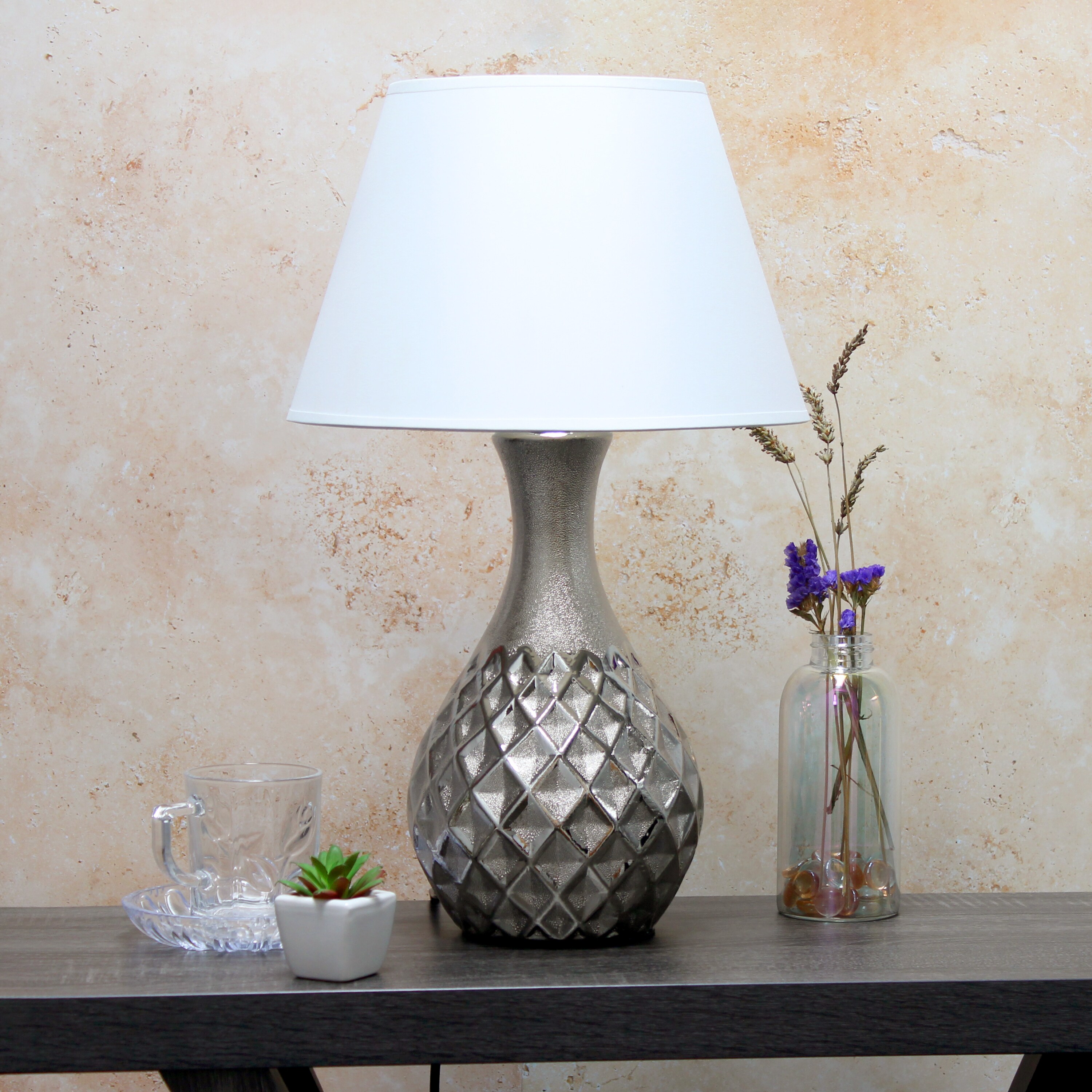 Elegant Designs LT2041-MSV 20.47-in Silver On/Off switch Table Lamp with Fabric Shade
