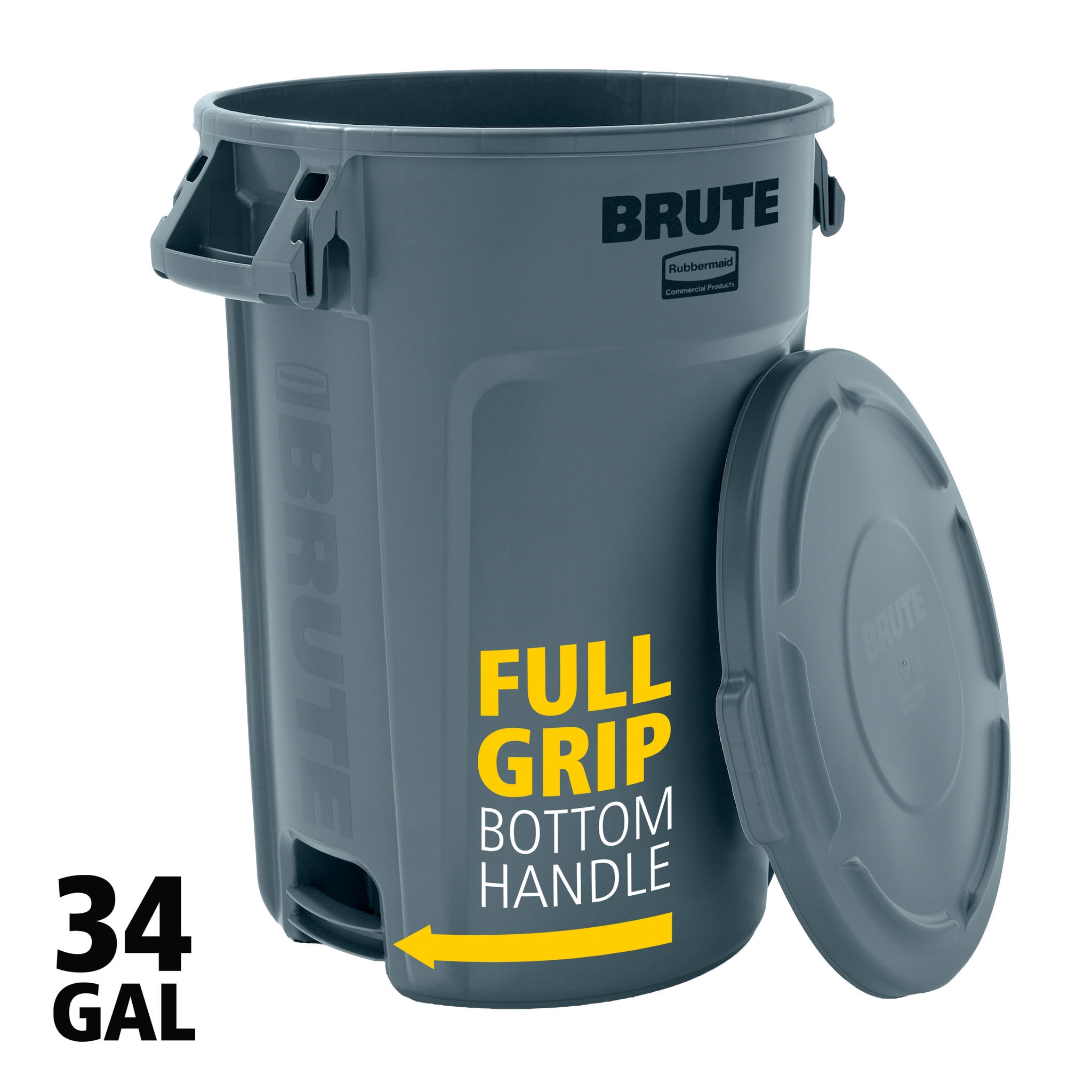 Rubbermaid Commercial Products BRUTE 34 Gallon Gray Plastic Kitchen Detached Lid Trash Can