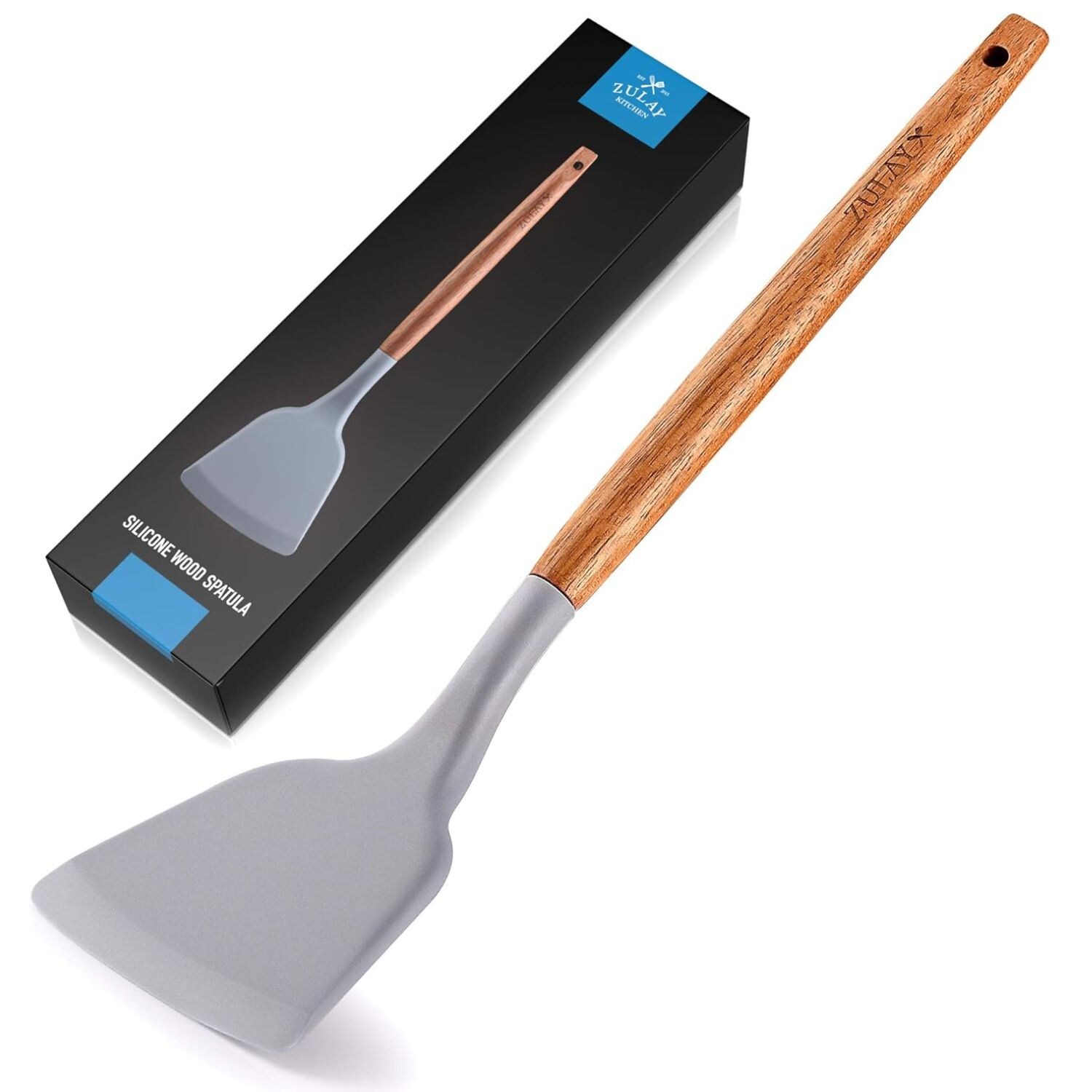 Zulay Kitchen Wooden Handle Silicone Spatula Heat Resistant Kitchen Tool