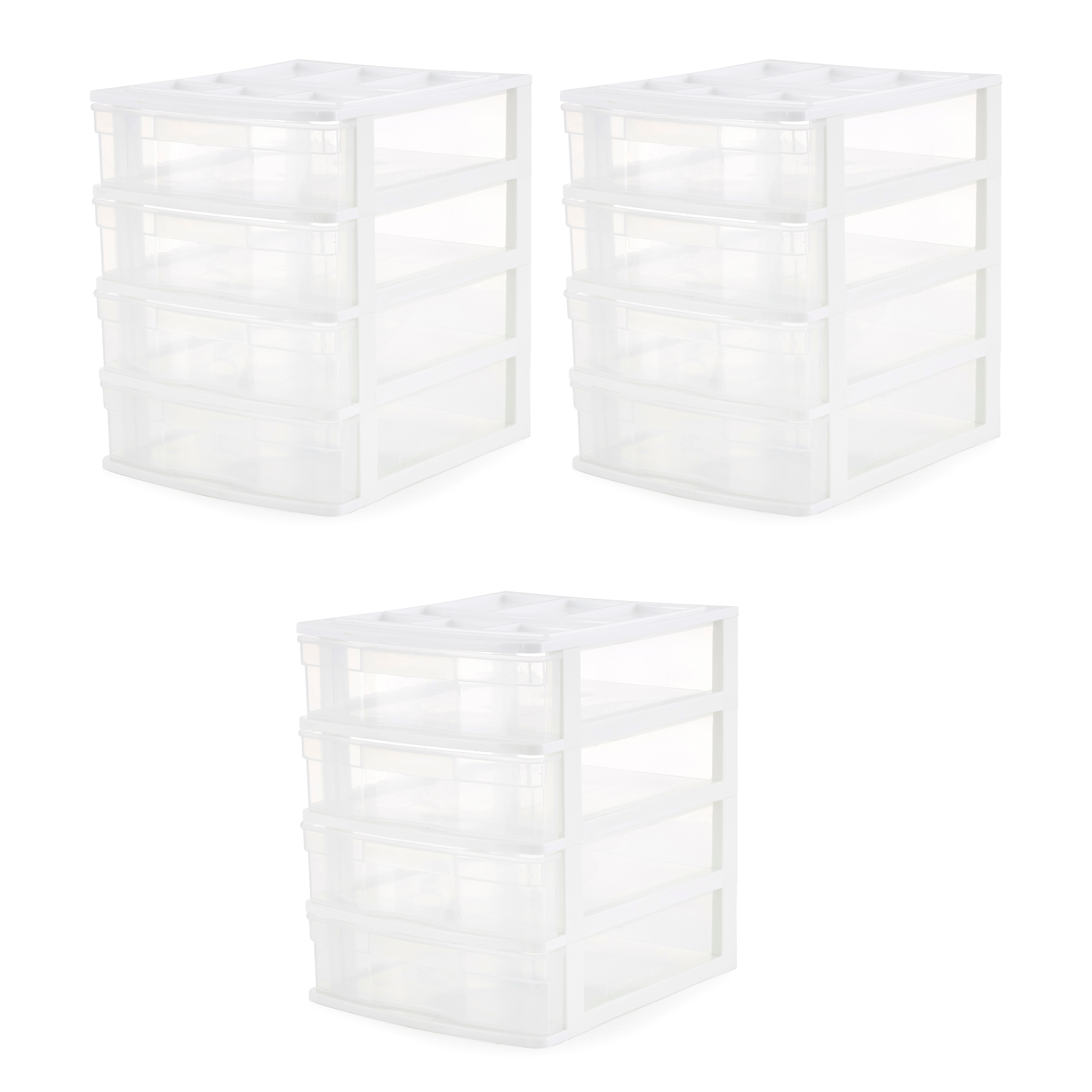  4 Drawer Desktop Countertop Storage with Organizer Lid (3 Pack)