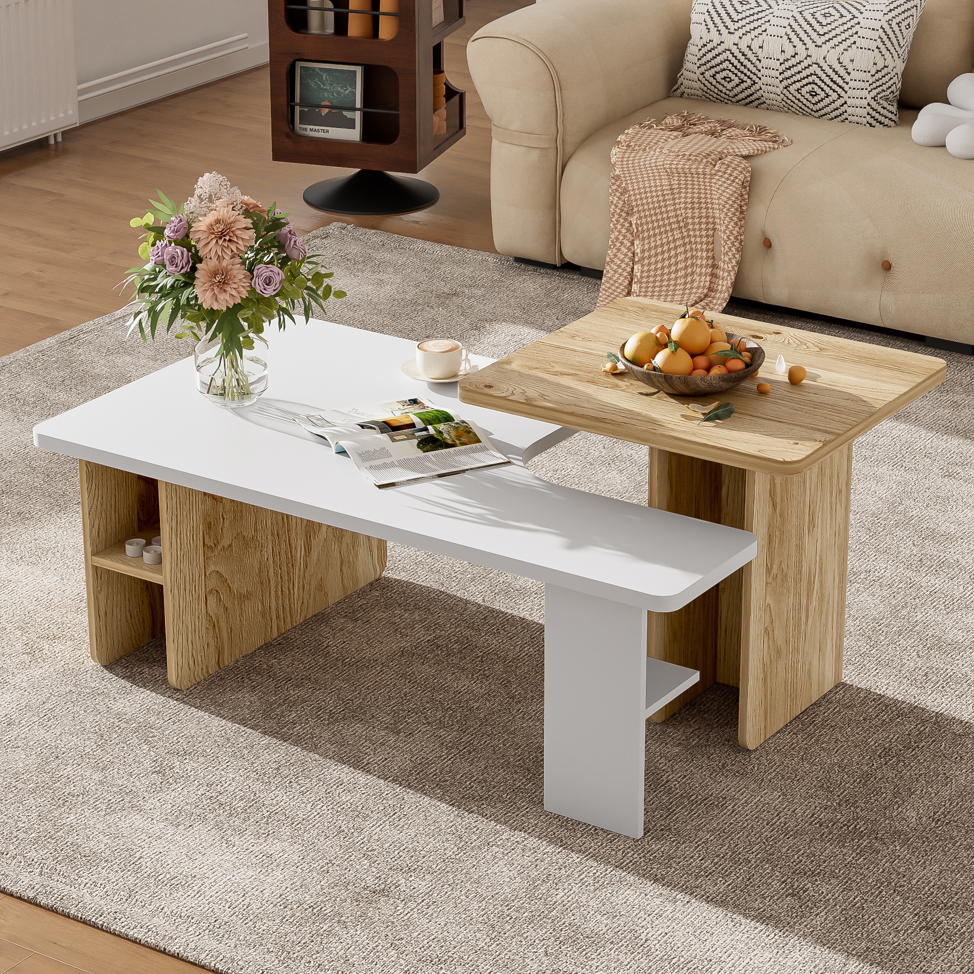 LOVMOR SF-Y-N724P294661K U Can Set of 2 Nesting Coffee Tables FarmhouseRectangle Coffee Table Living RoomWood Finish Coffee Table Set Small Coffee Tables Sofa Side Table for Living Room