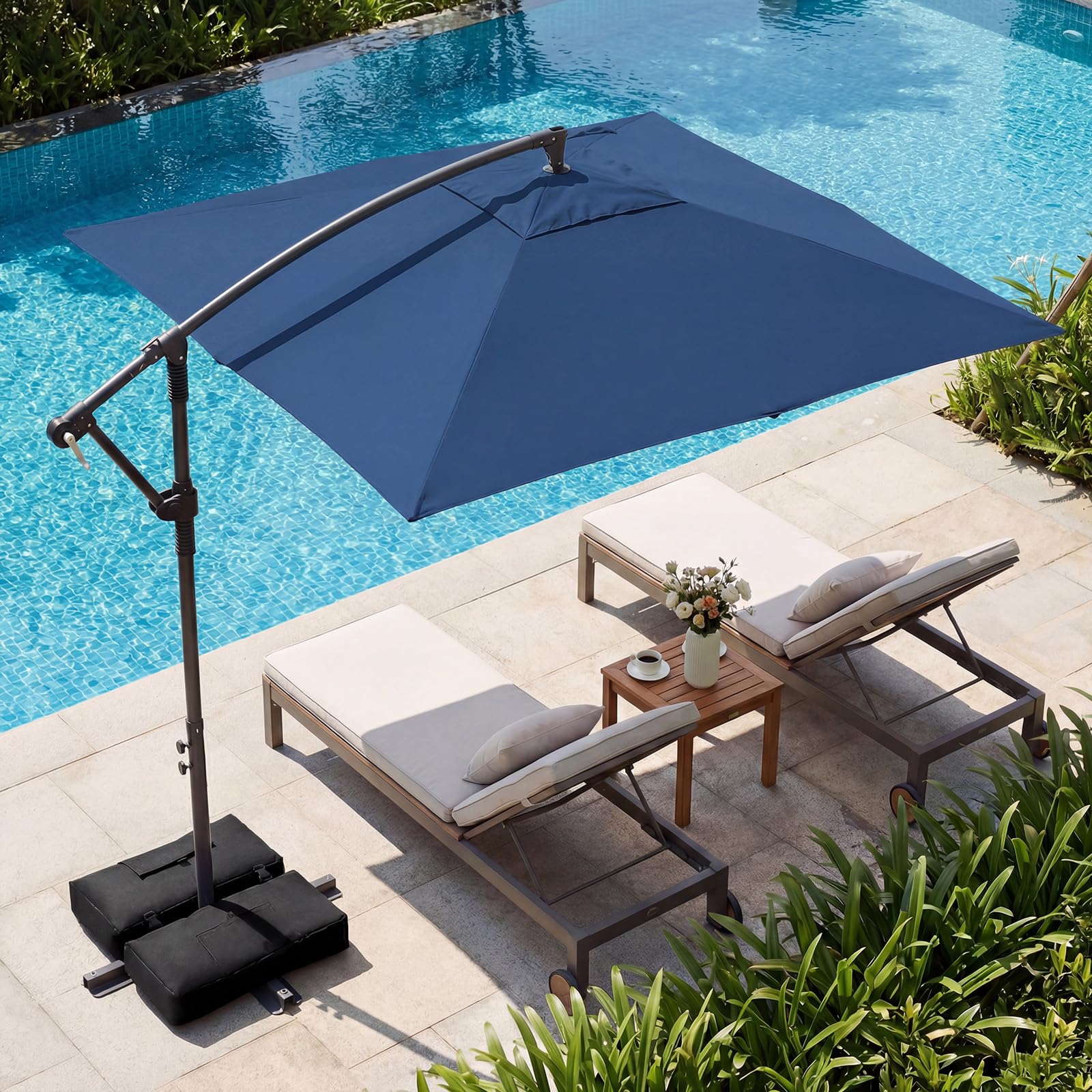coral coast 8 ft square offset patio umbrella Volenca 8-ft Outdoor Square Offset Cantilever Patio Umbrella with  360-Degree Rotation and Sandbag Cross Base in the Beach Umbrellas  department at Lowes.com