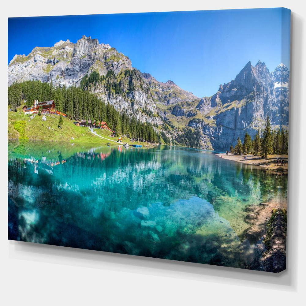 Designart 'Dark Sky Over Crystal Clear Lake' Extra Large Landscape Framed Canvas Art Print - 20 in. Wide x 12 in. High