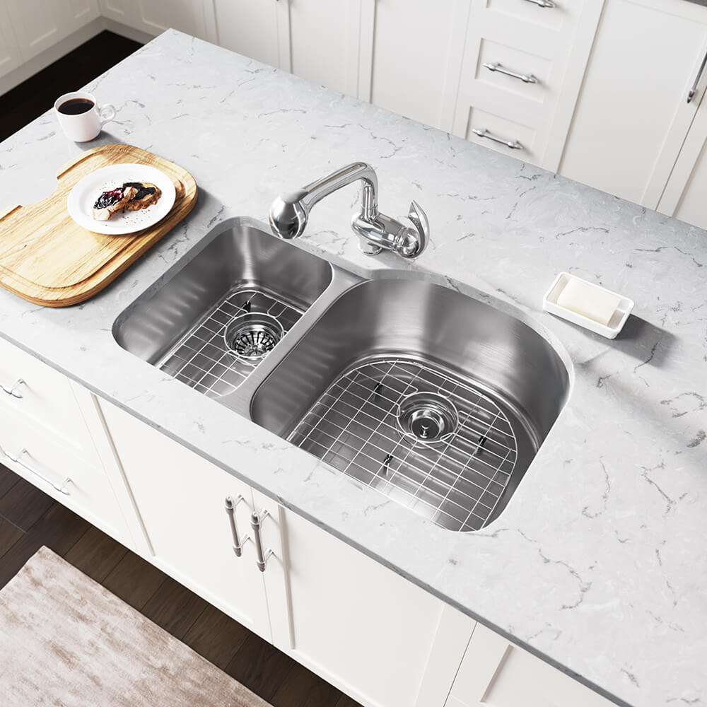 MR Direct Undermount 31.5-in x 20.88-in Stainless Steel Double Offset Bowl Stainless Steel Kitchen Sink