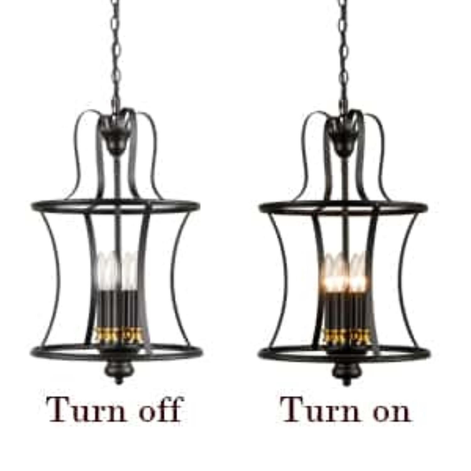 Polished Black Metal Lantern Cage Outdoor Pendant Light