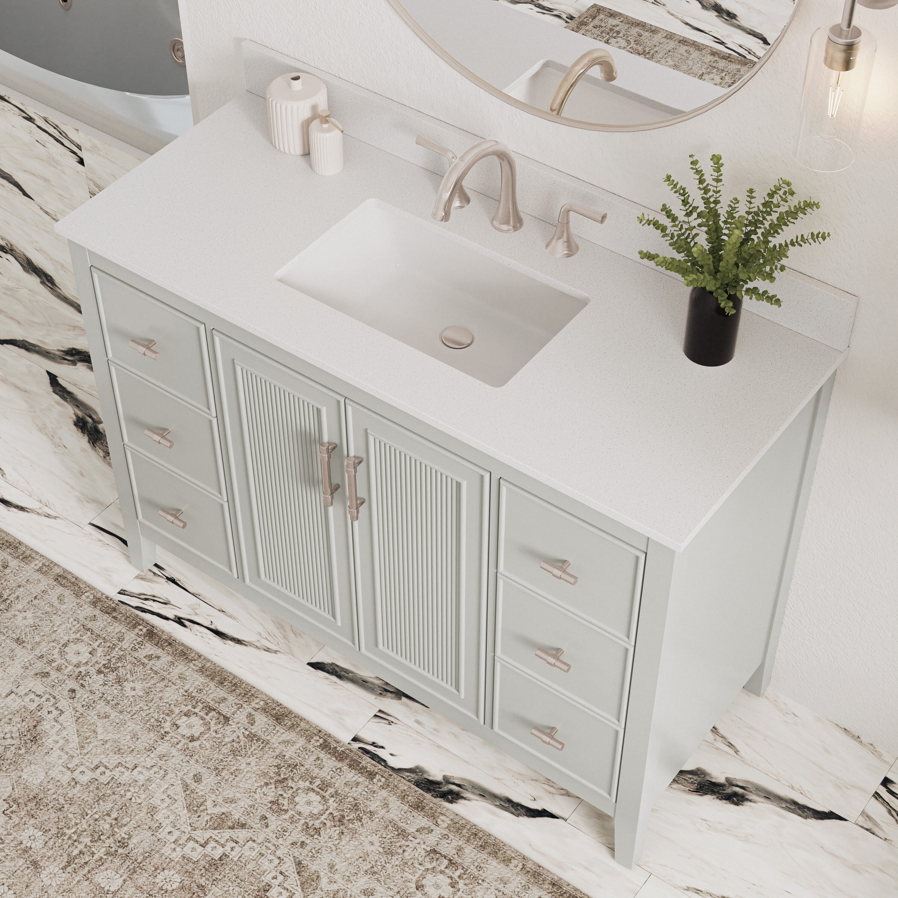 Style Selections Alaia 48-in Muse Gray Undermount Single Sink Bathroom Vanity with White Engineered Stone Top