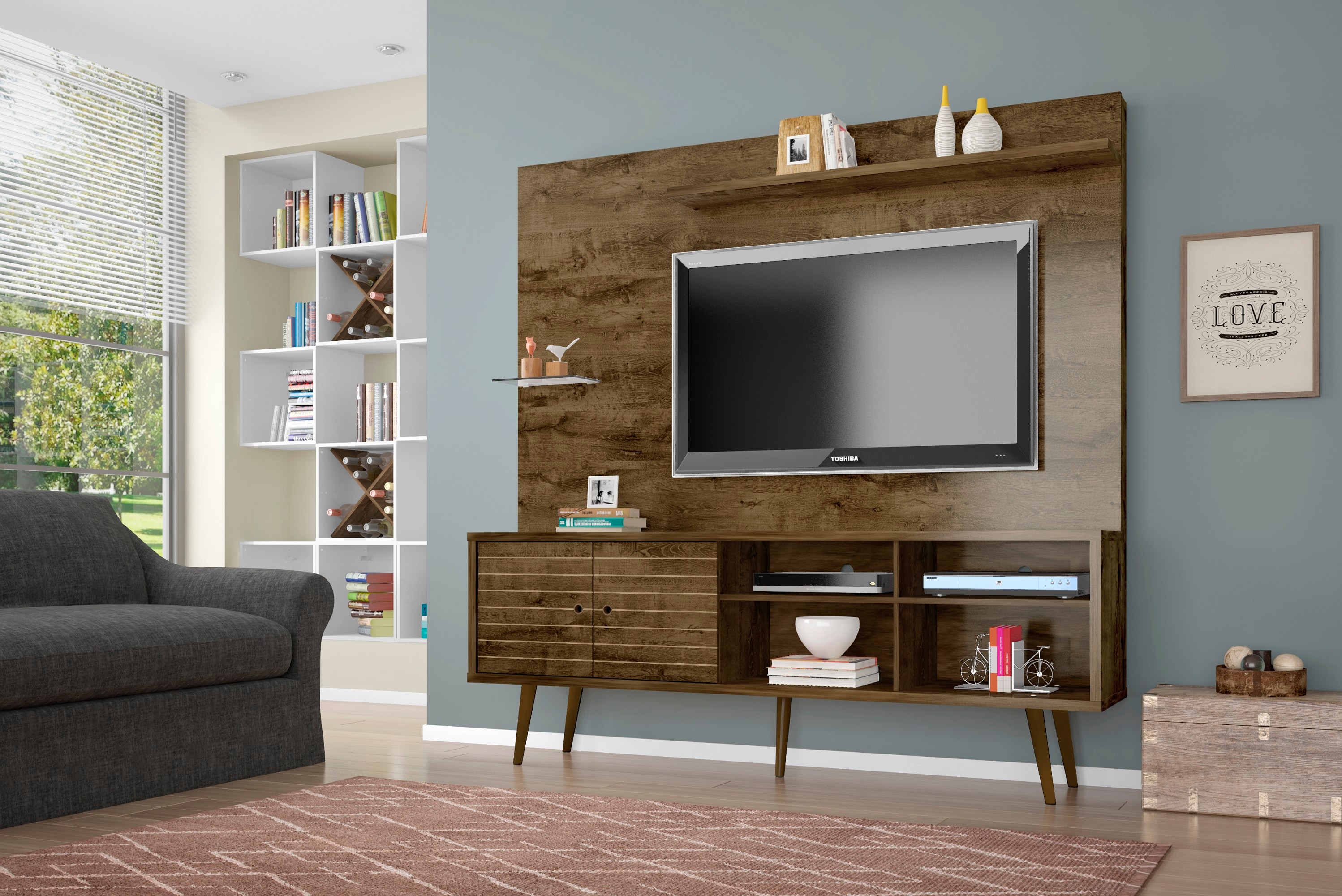 Manhattan Comfort 214BMC9 Liberty Modern/Contemporary Rustic Brown TV stand Integrated TV Mount ( Accommodates TVs up to 55-in )