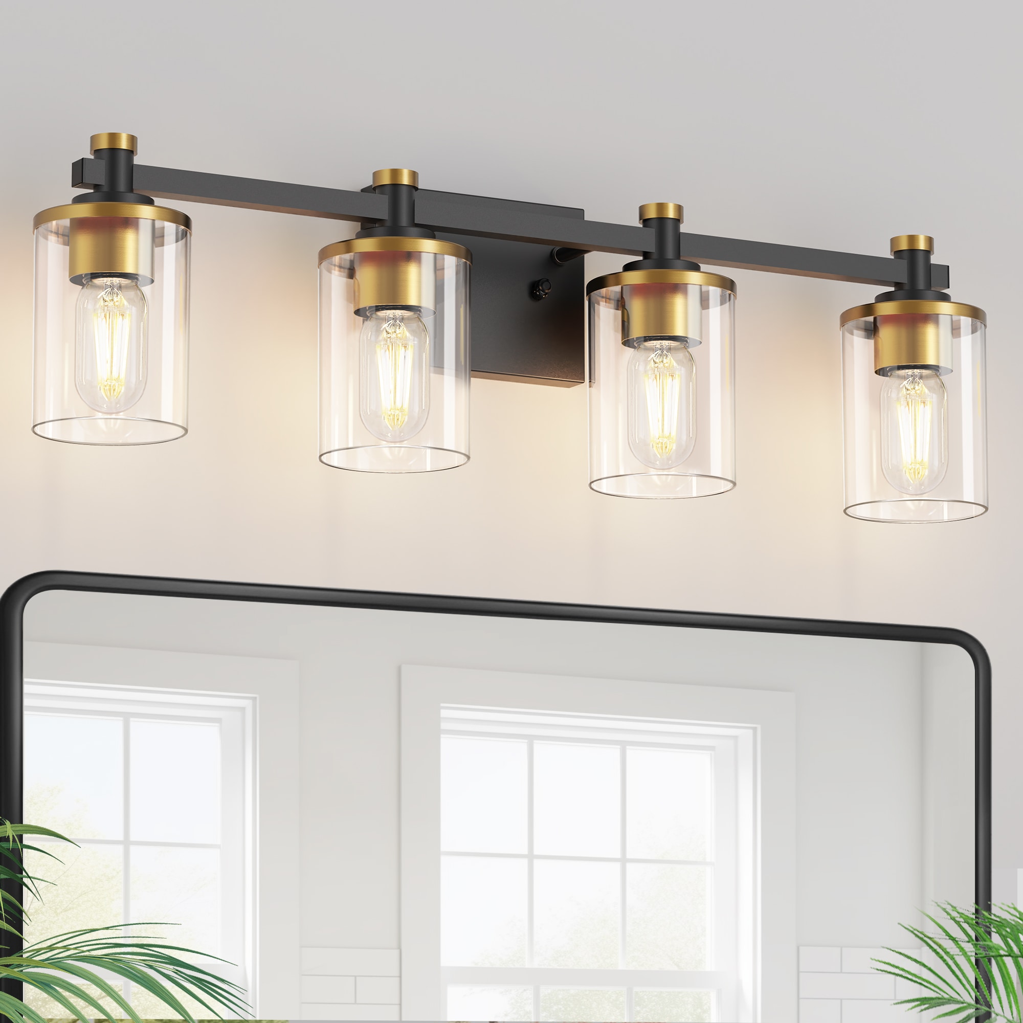 YANSUN LA-JQ31901DGB-1A 27.6-in 4 -Light Matte Black Industrial Vanity light