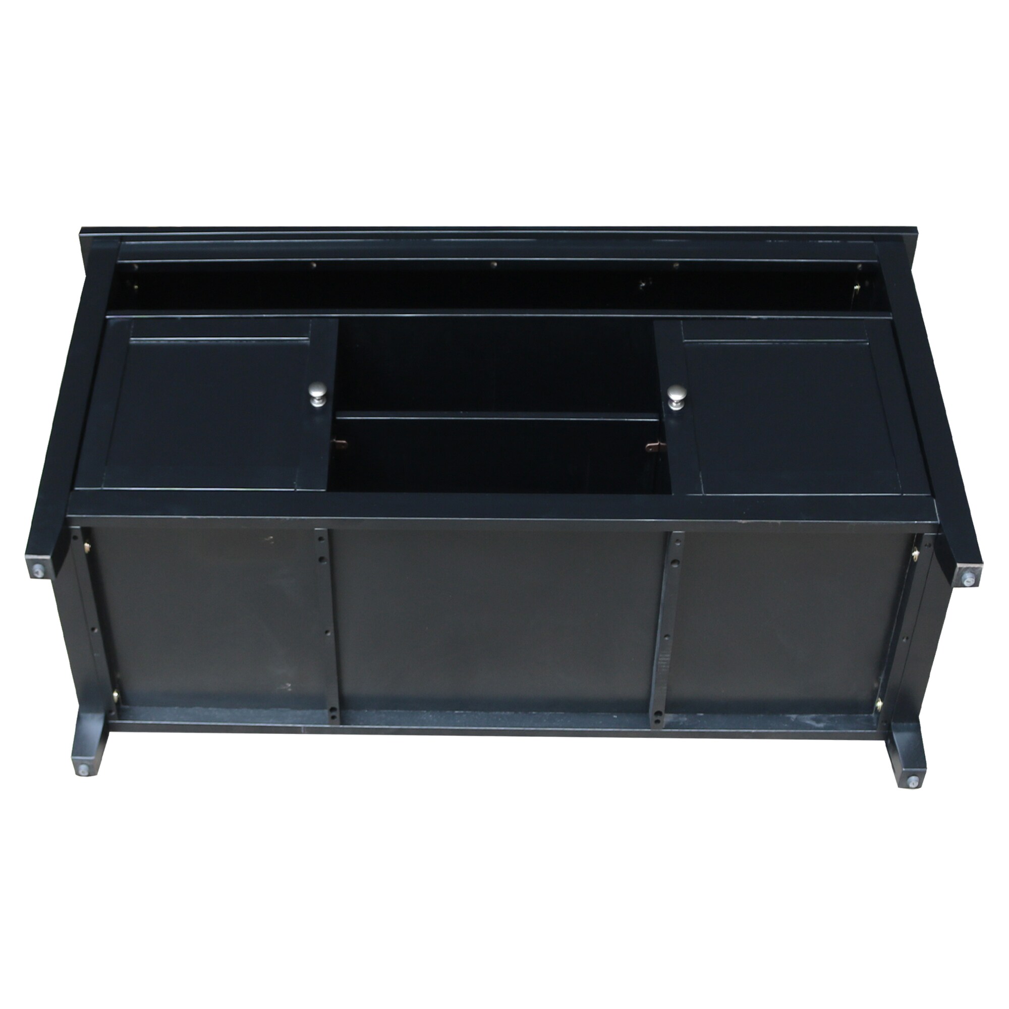 Black Solid Wood TV Stand with Cabinets and Shelves