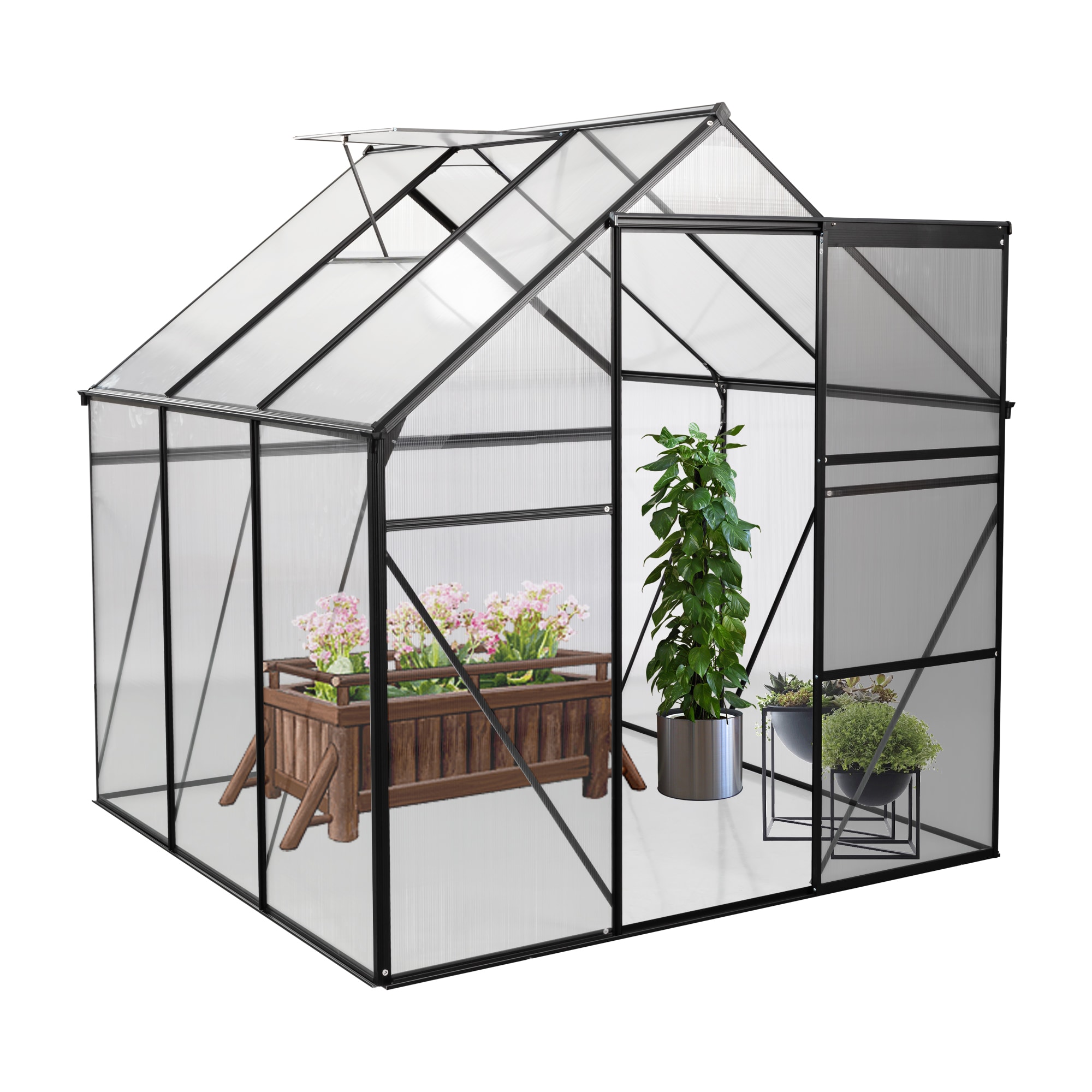 WELLFOR TACS54002 Greenhouse 6.2-ft L x 6.2-ft W x 6.3-ft H Black Greenhouse Kit