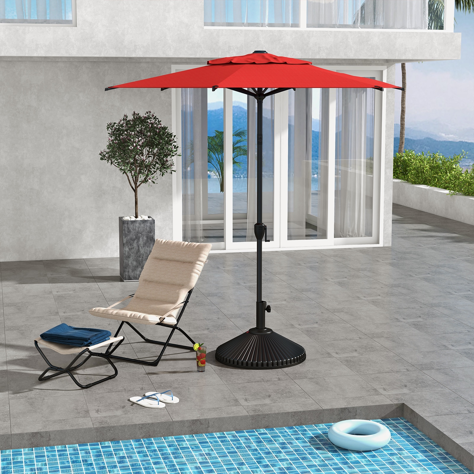 Lyon 7.5ft Red Steel Market Patio Umbrella with Tilt