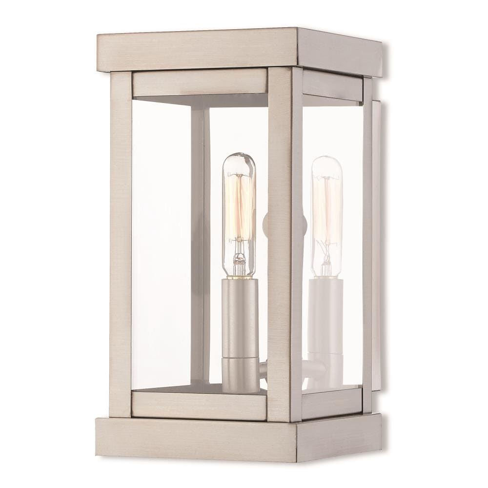 Livex Lighting 20701-91 Hopewell 1 -Light 9-in H Brushed Nickel Hardwired Outdoor Wall Light