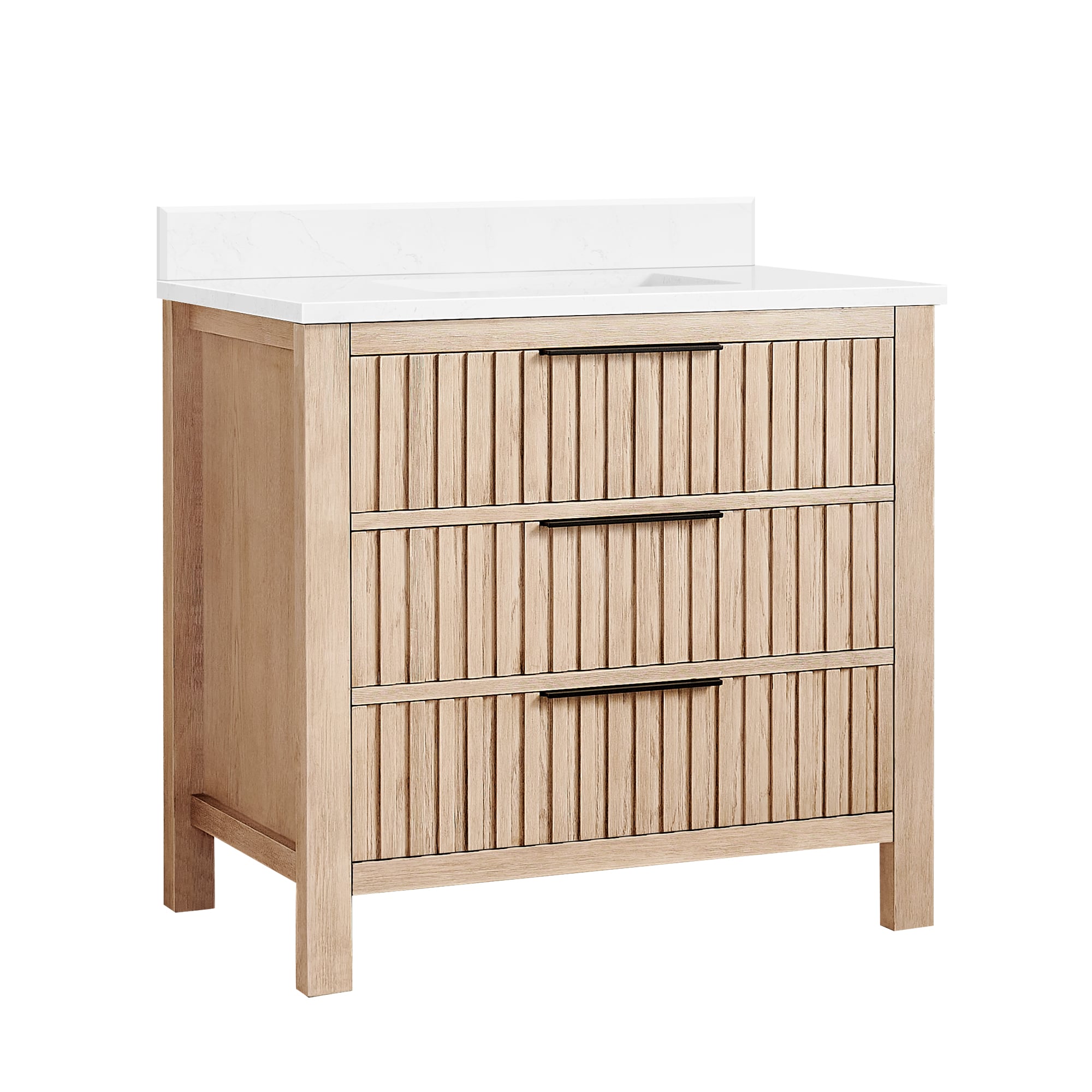 Vinnova 36-in Aged Natural Oak Finish Undermount Single Sink Bathroom Vanity with White Grain Engineered Stone Top (Fully Assembled)